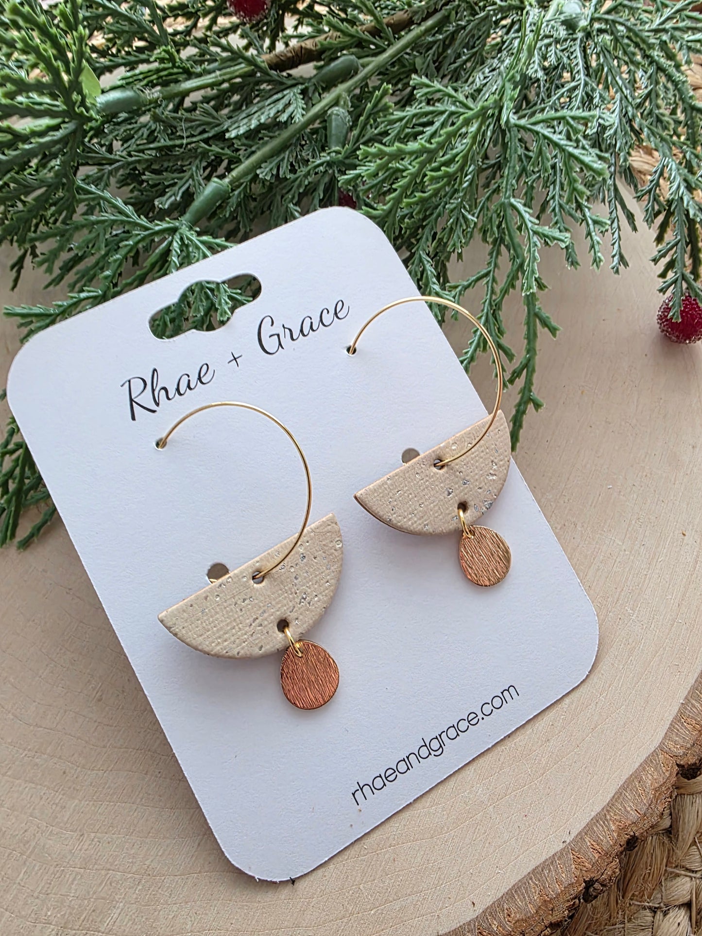 Beige Crescent Drop Hoop Earrings
