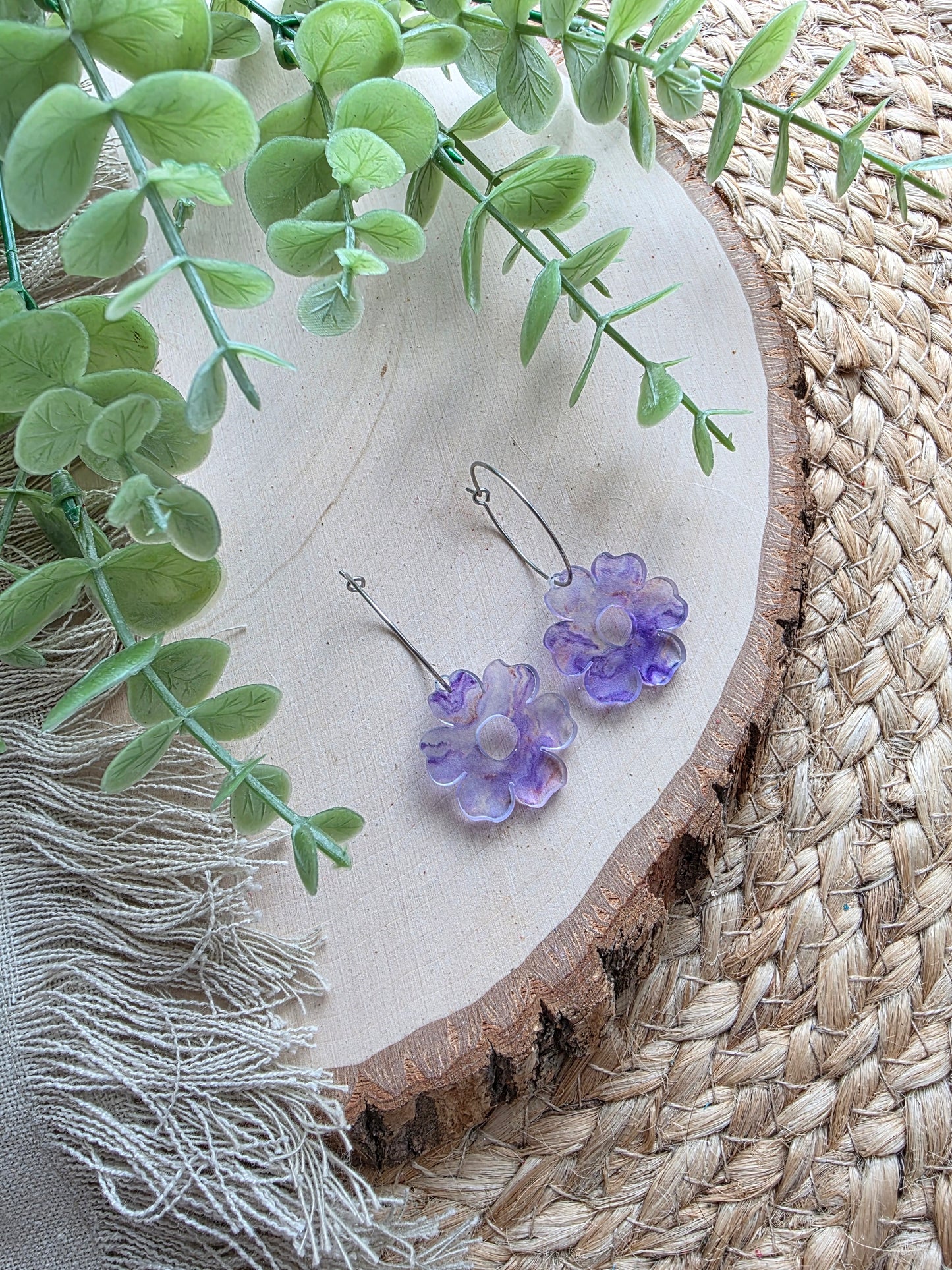 Purple Acrylic Flower Hoop Earrings