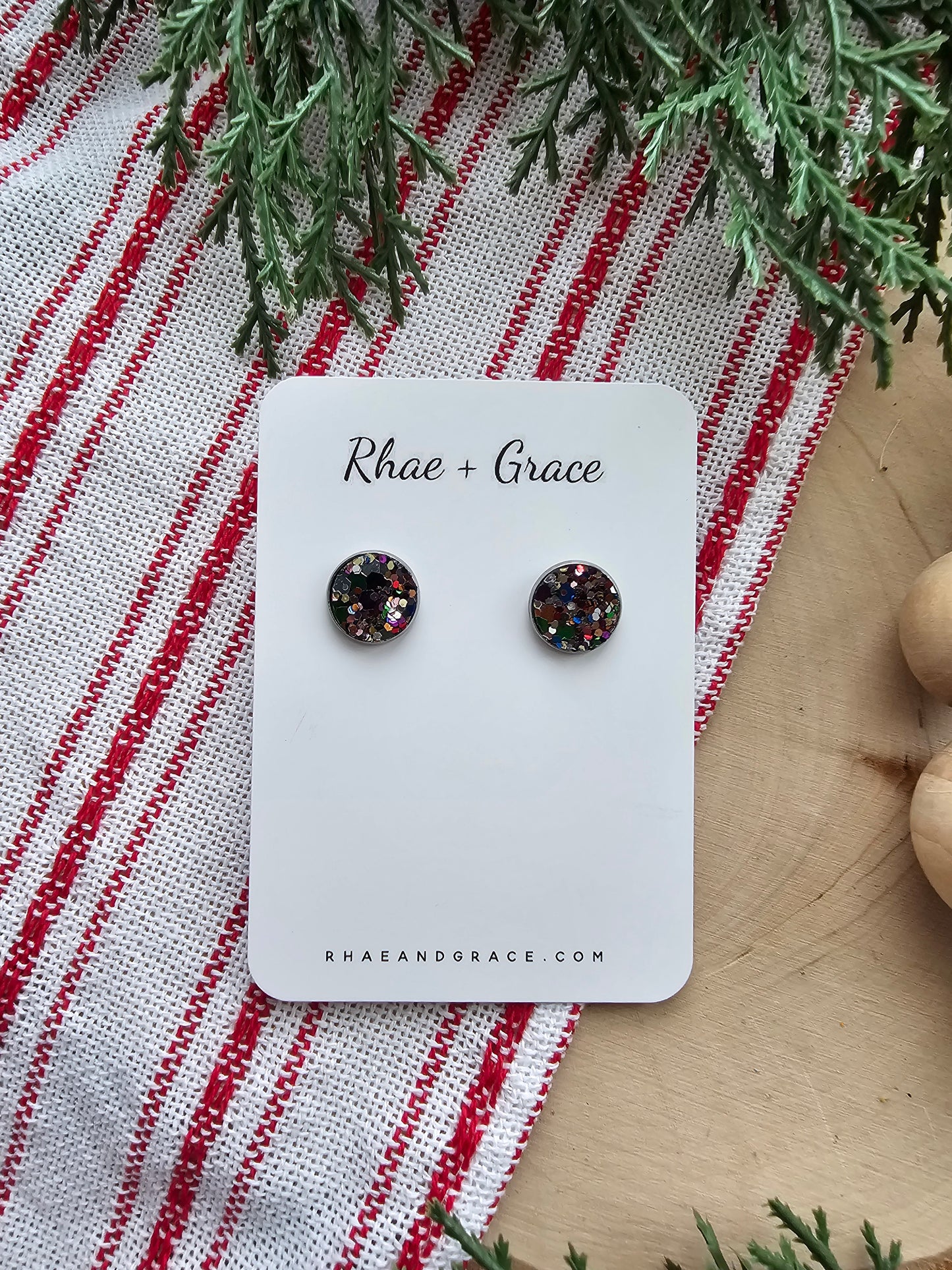 Jewel Glitter Stud Earrings - 12mm