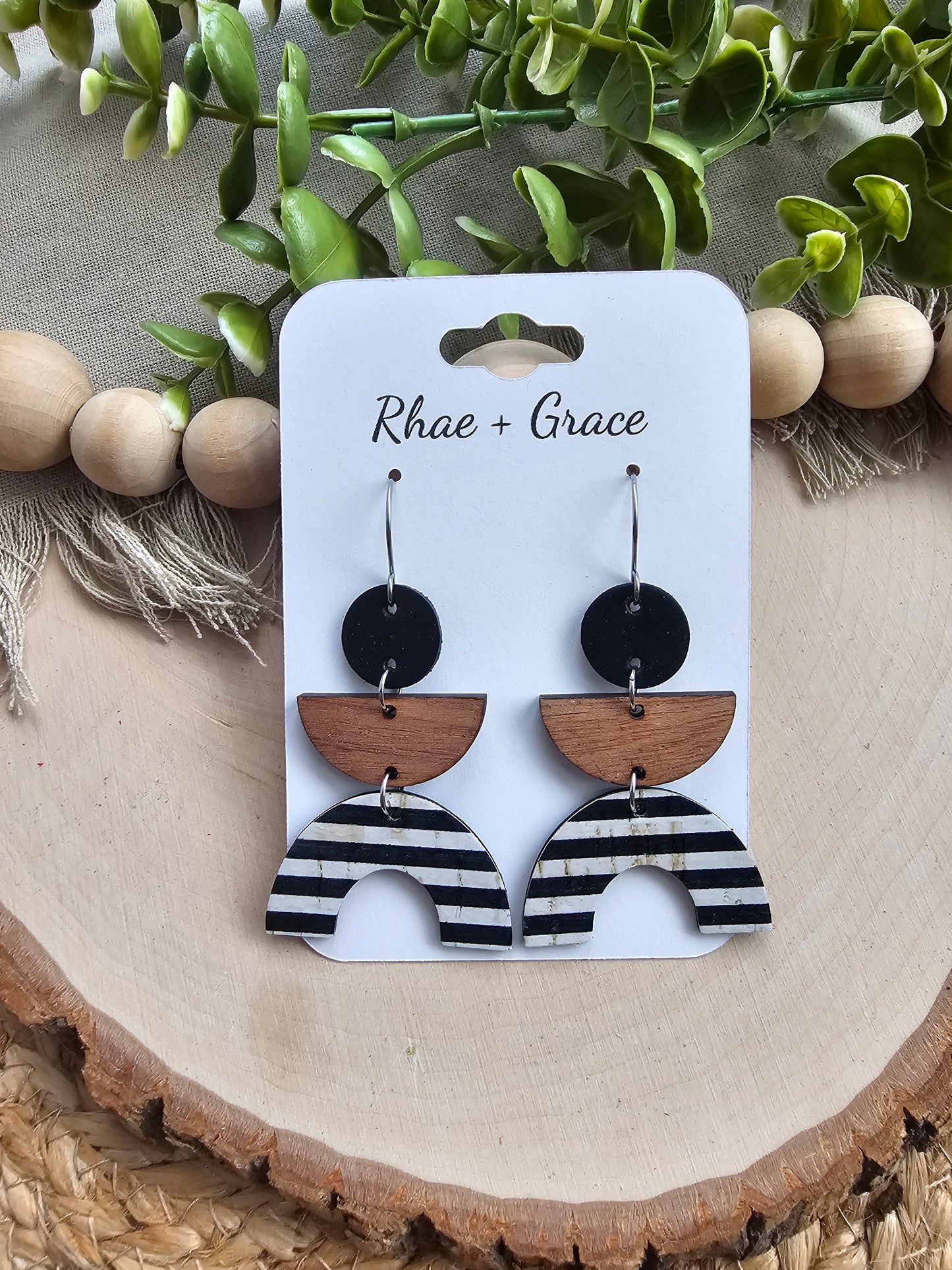 Black & White Striped Arch Earrings