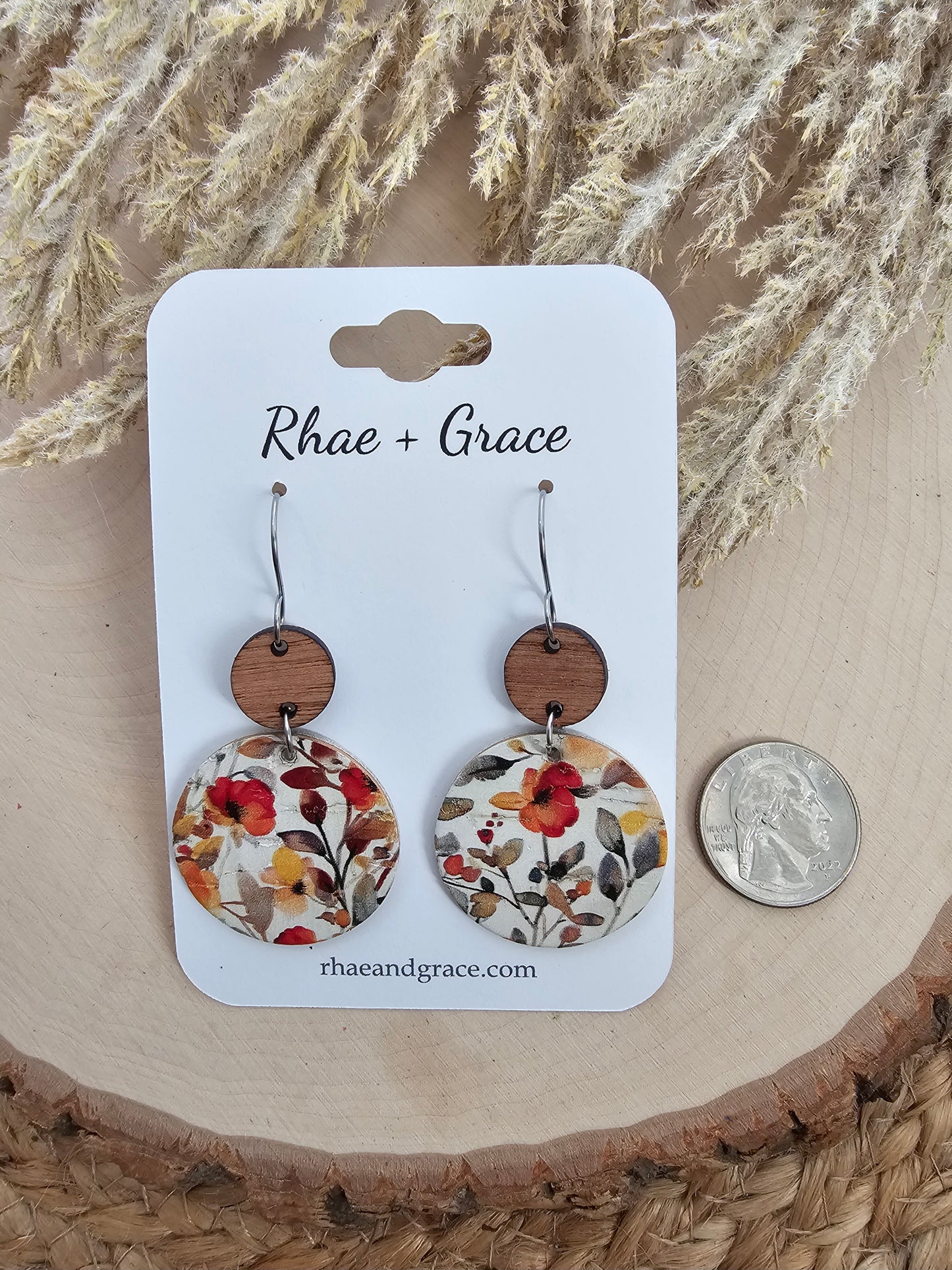 Autumn Watercolor Floral Circle Drop Earrings