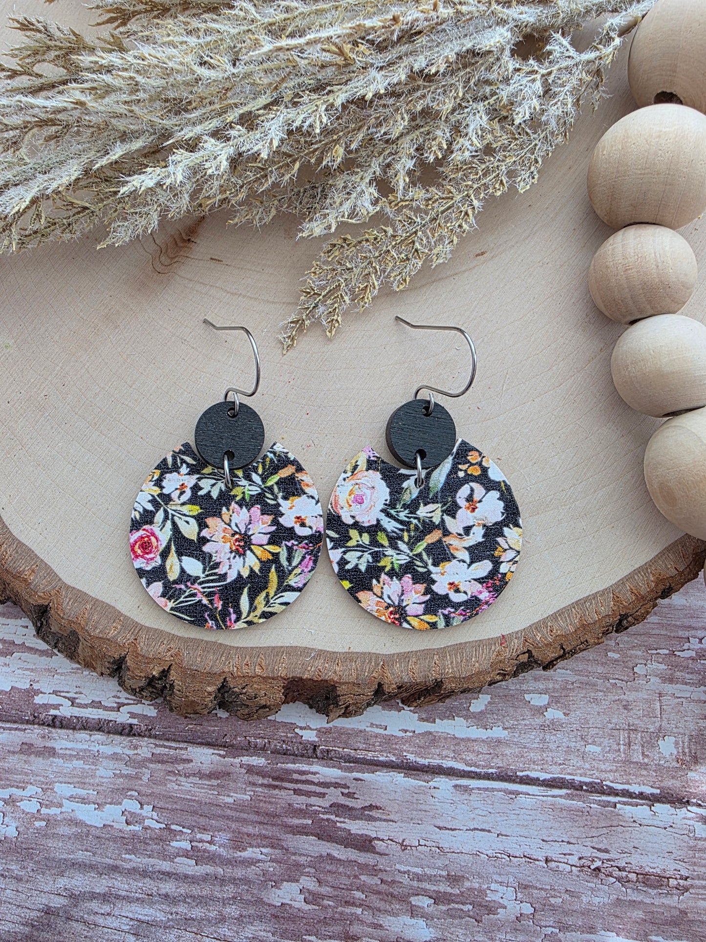 Autumn Dahlia on Black Circle Earrings
