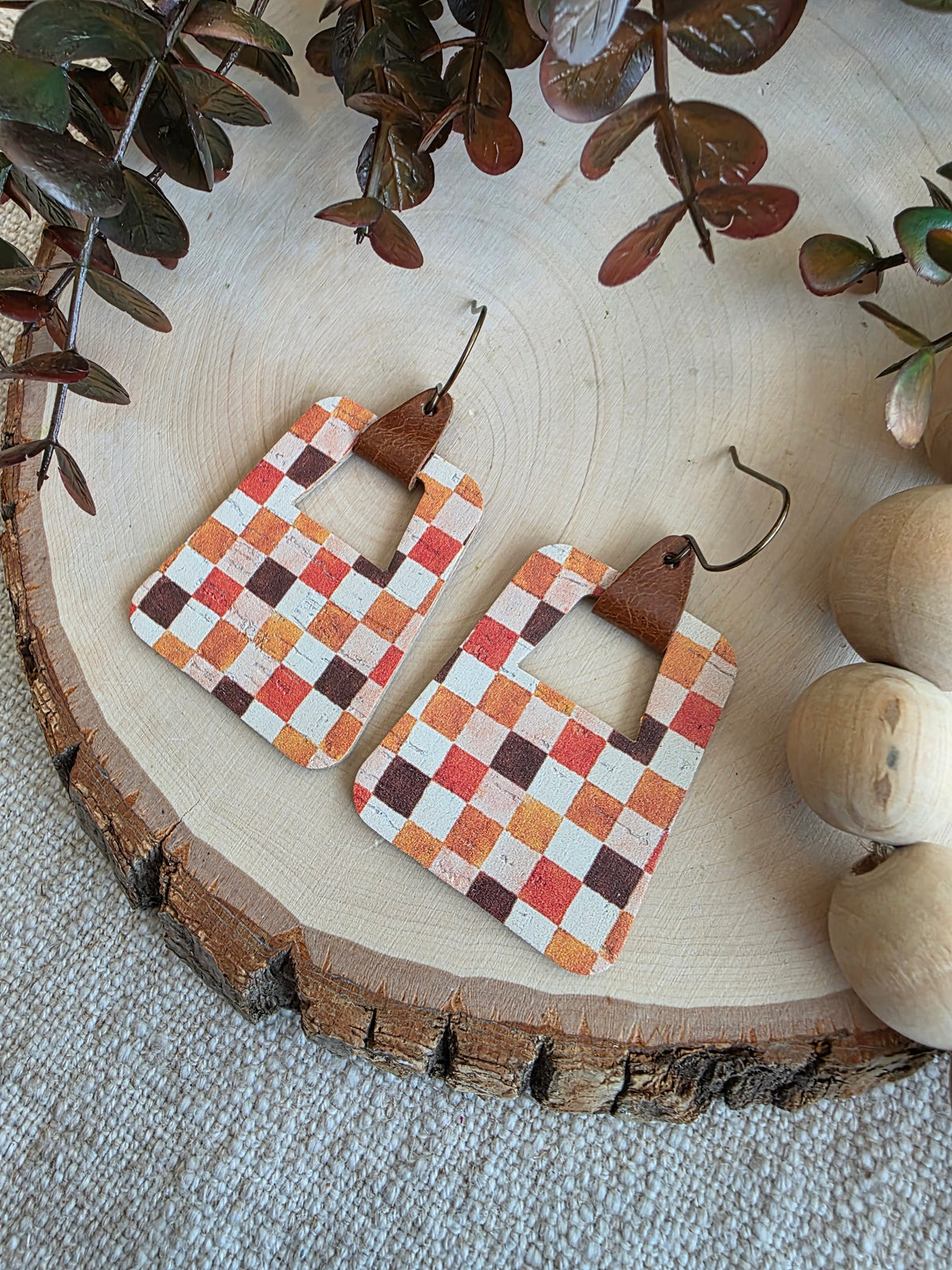 Autumn Checkered Rounded Geo Cutout Earrings