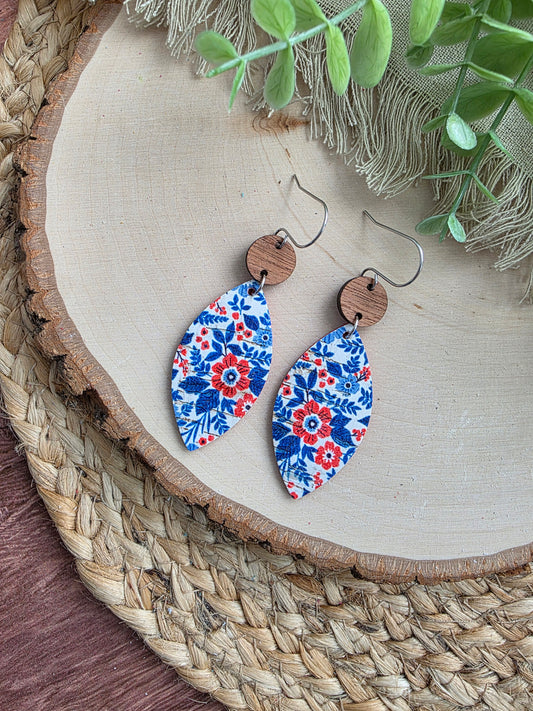 Patriotic Floral Leaf Earrings