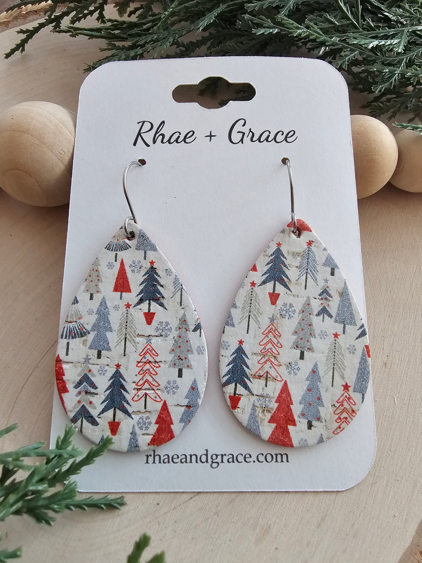 Tiny Holiday Trees Teardrop Earrings