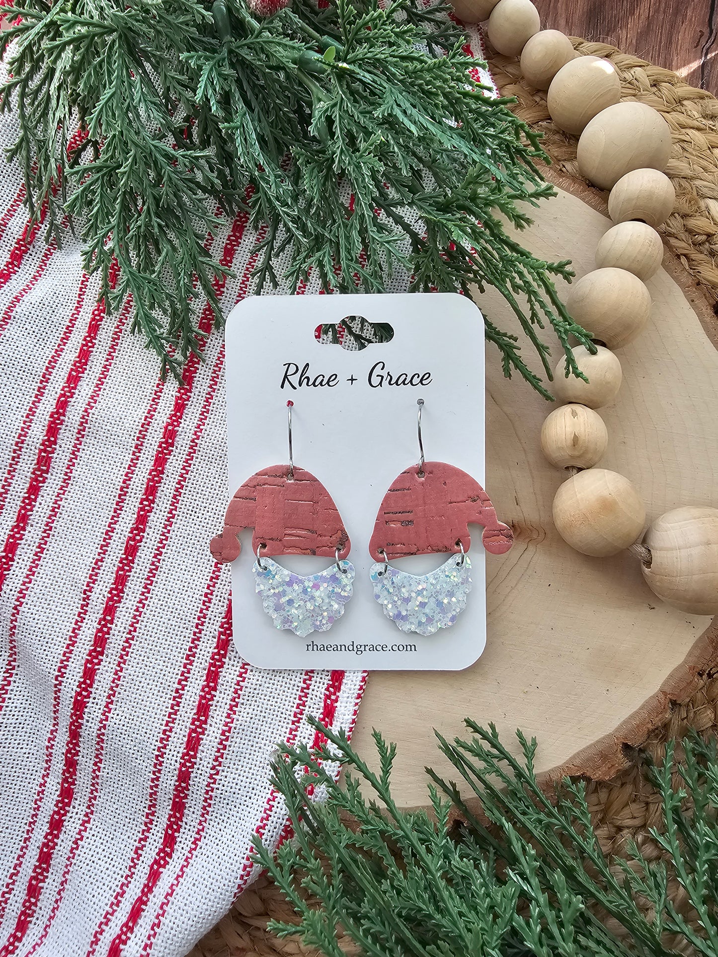 Pink Pearlized Glitter Santa Earrings