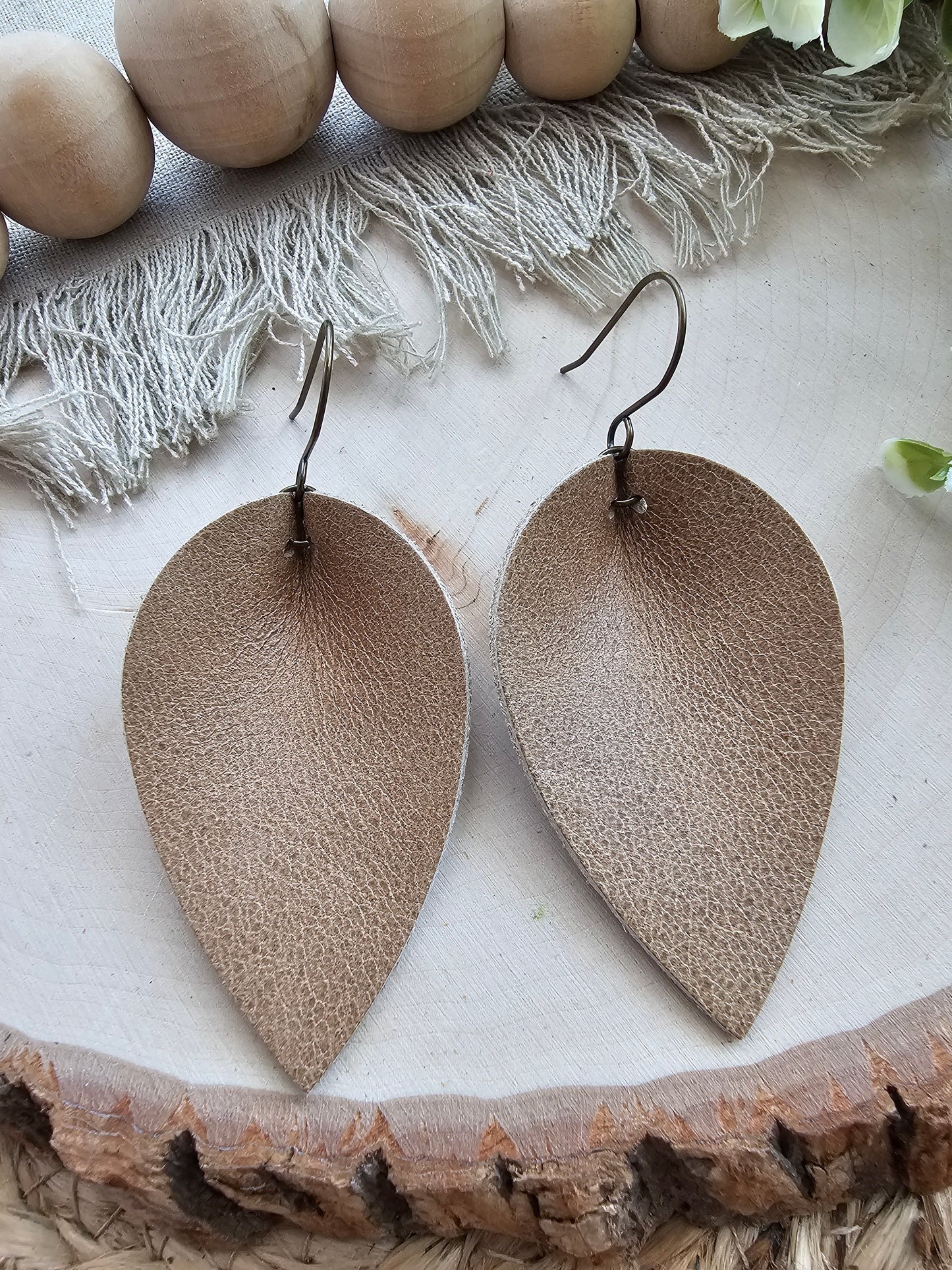 Camel Tan Pinched Petal Earrings - Large (2.5")