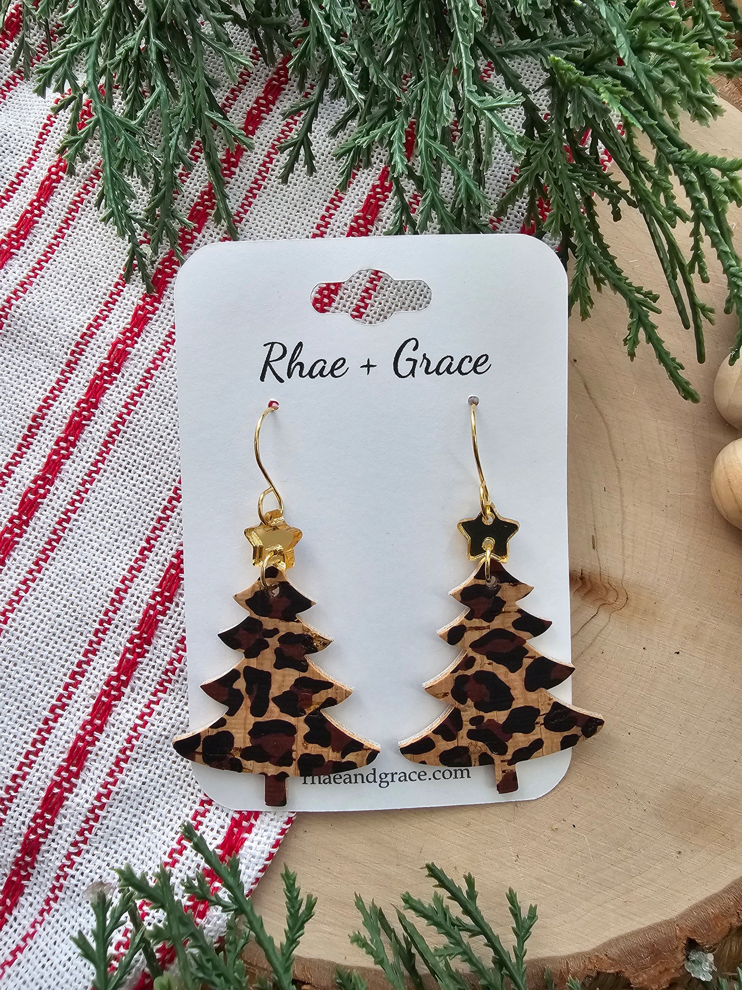 Cheetah Print Christmas Tree Earrings