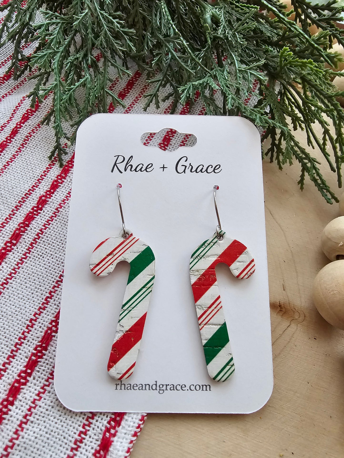 Green & Red Striped Candycane Earrings