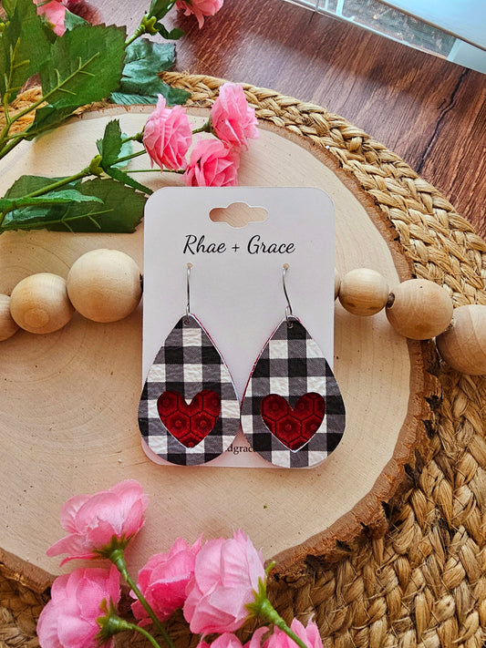 Layered Buffalo Plaid Heart Cutout Teardrop Earrings