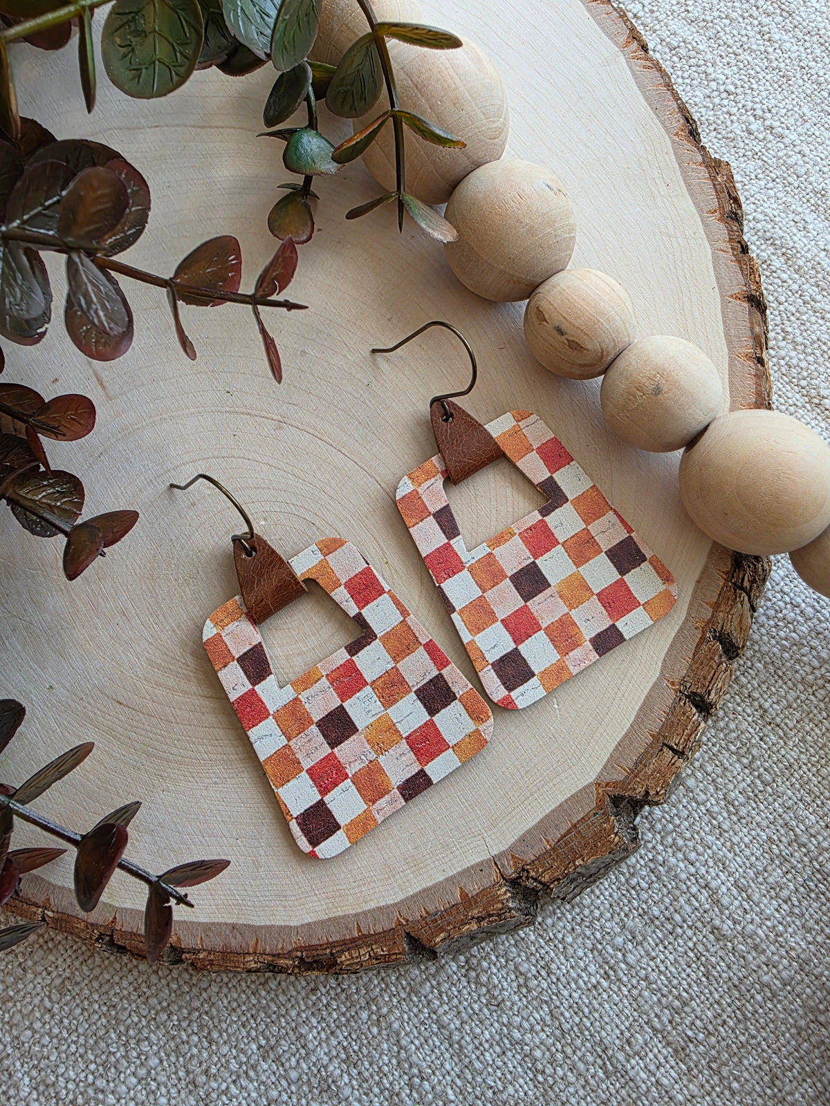 Autumn Checkered Rounded Geo Cutout Earrings