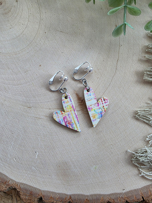 Watercolor Heart Clip On Earrings