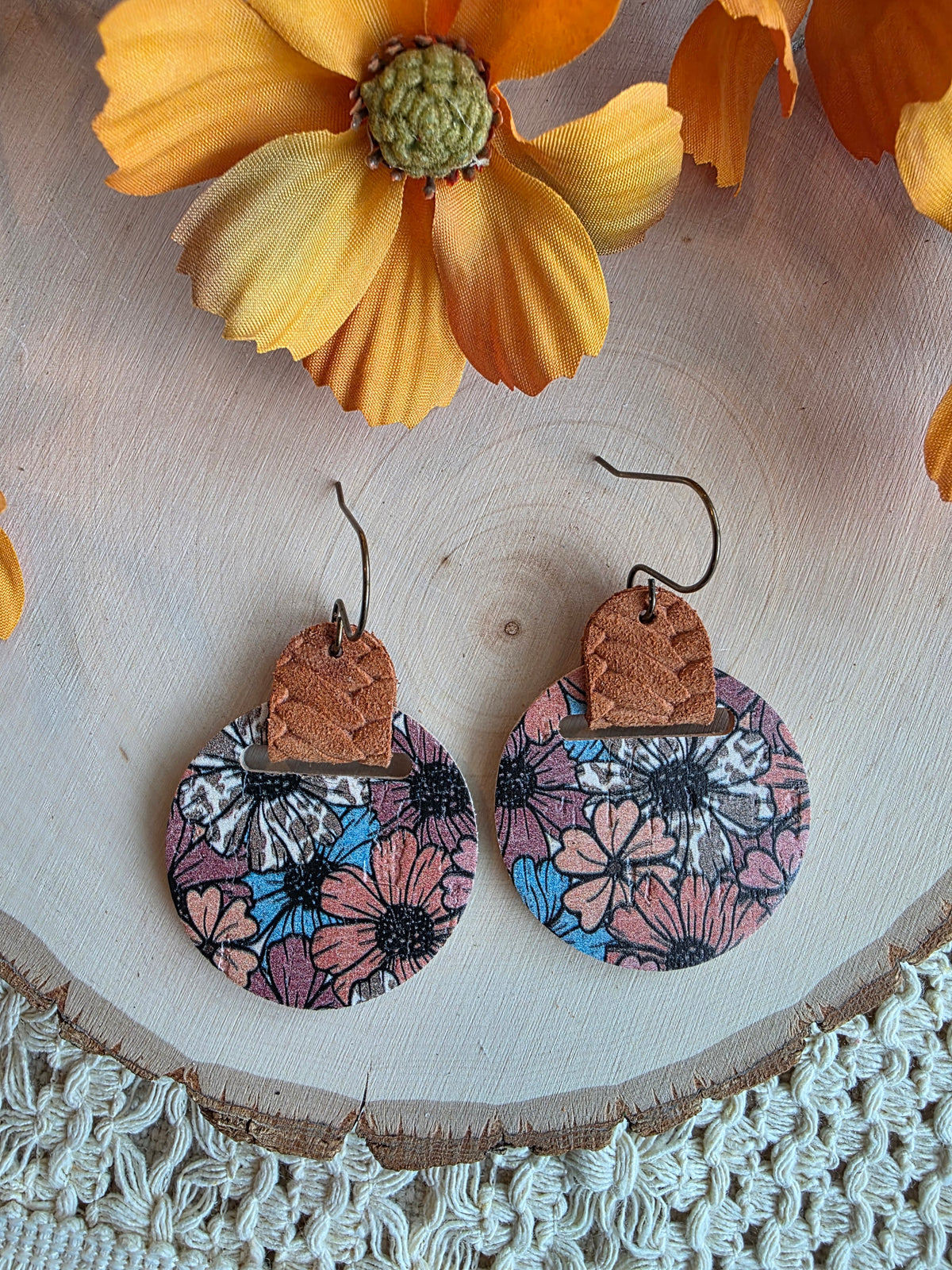 Autumn Floral Looped Circle Earrings
