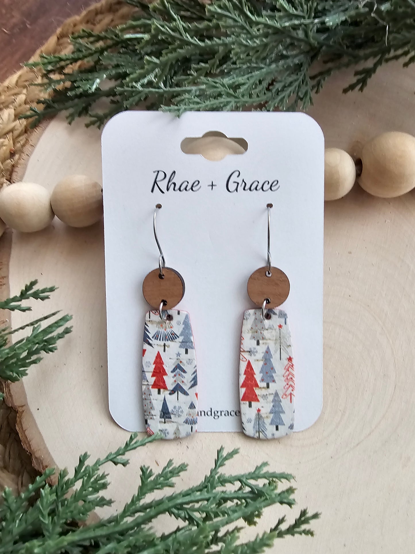 Tiny Holiday Tree Feather Bar Earrings