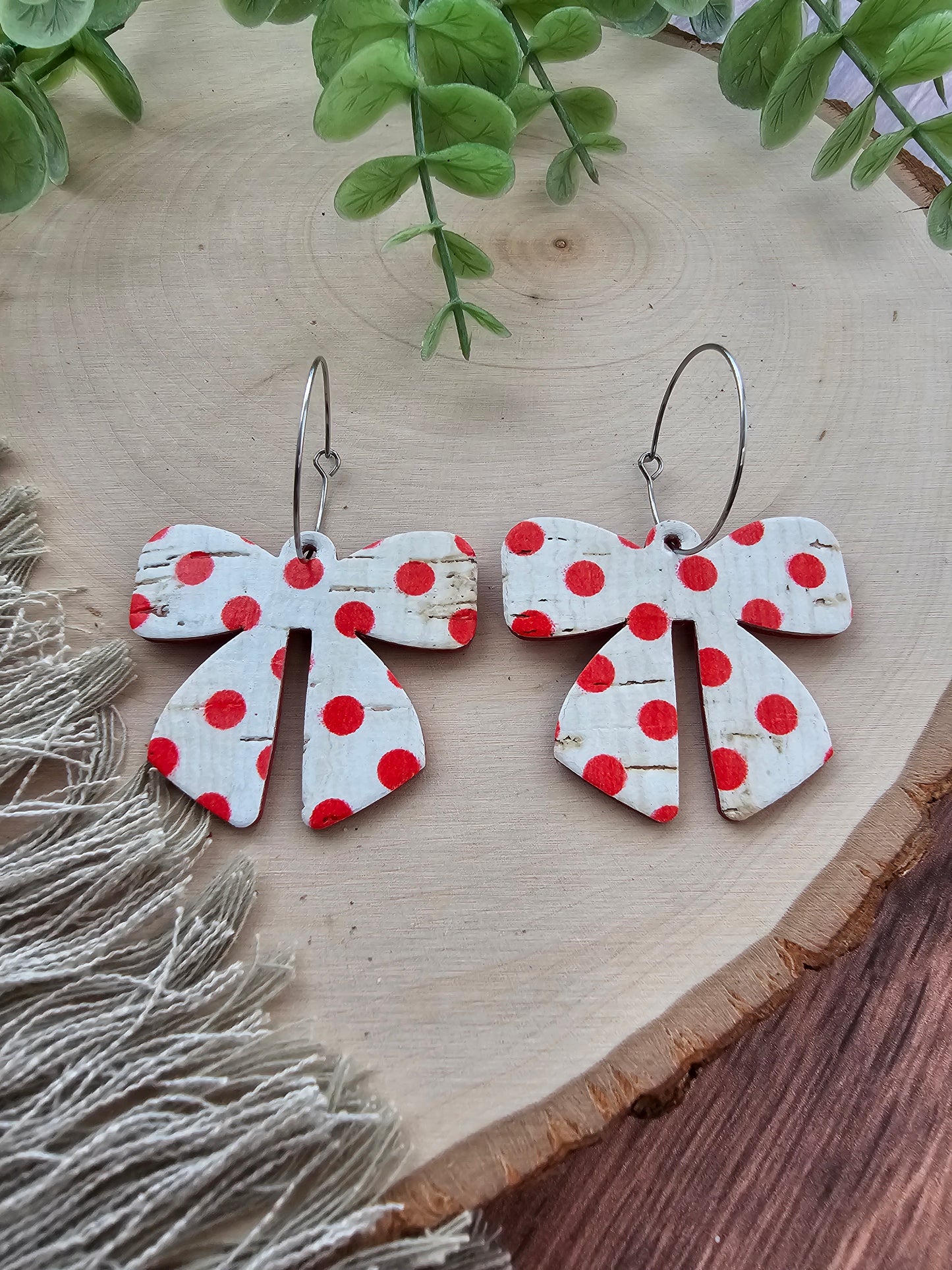 Red & White Polka Dot Bow Earrings