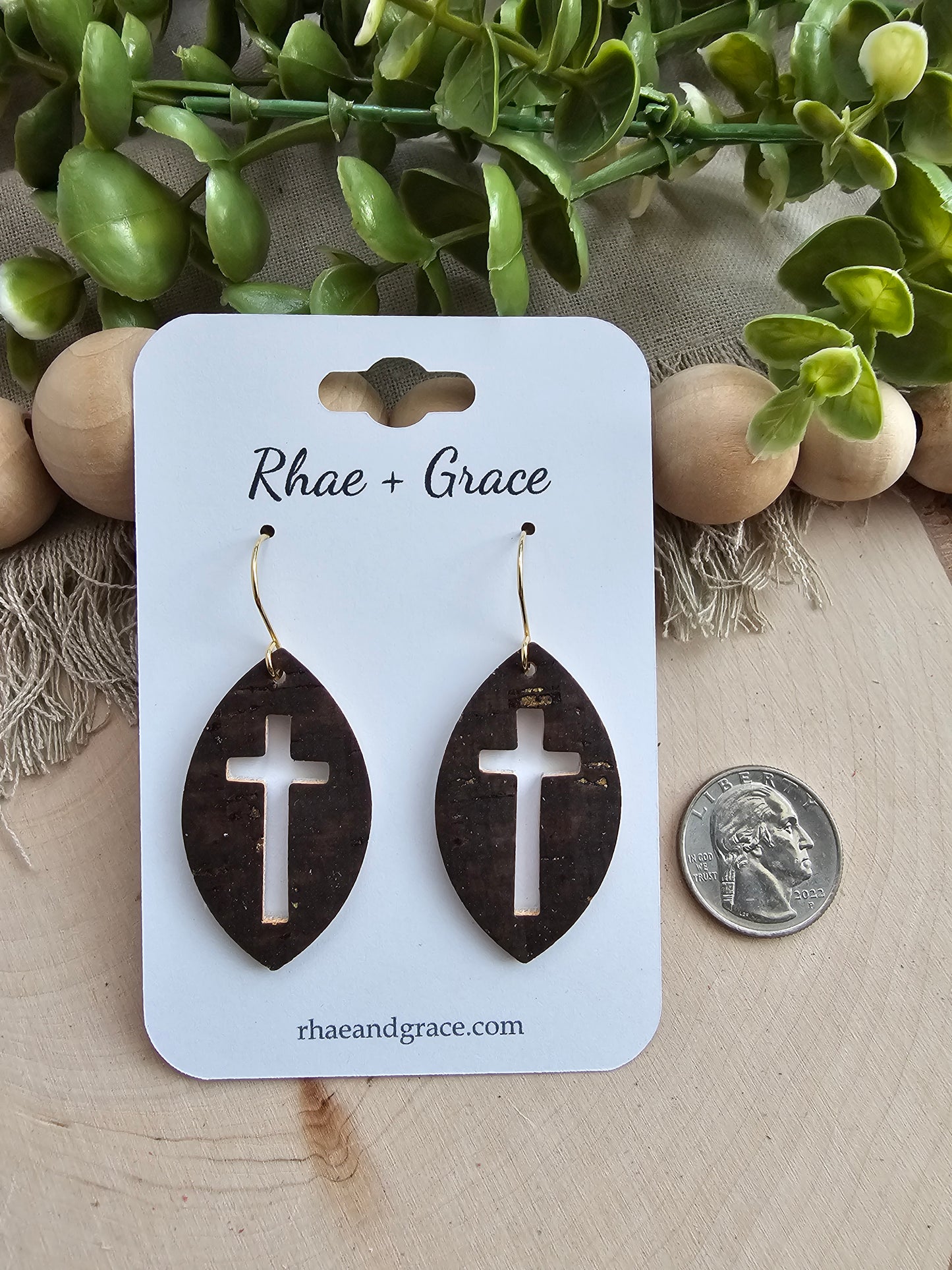 Brown & Gold Cross Cutout Leaf Earrings