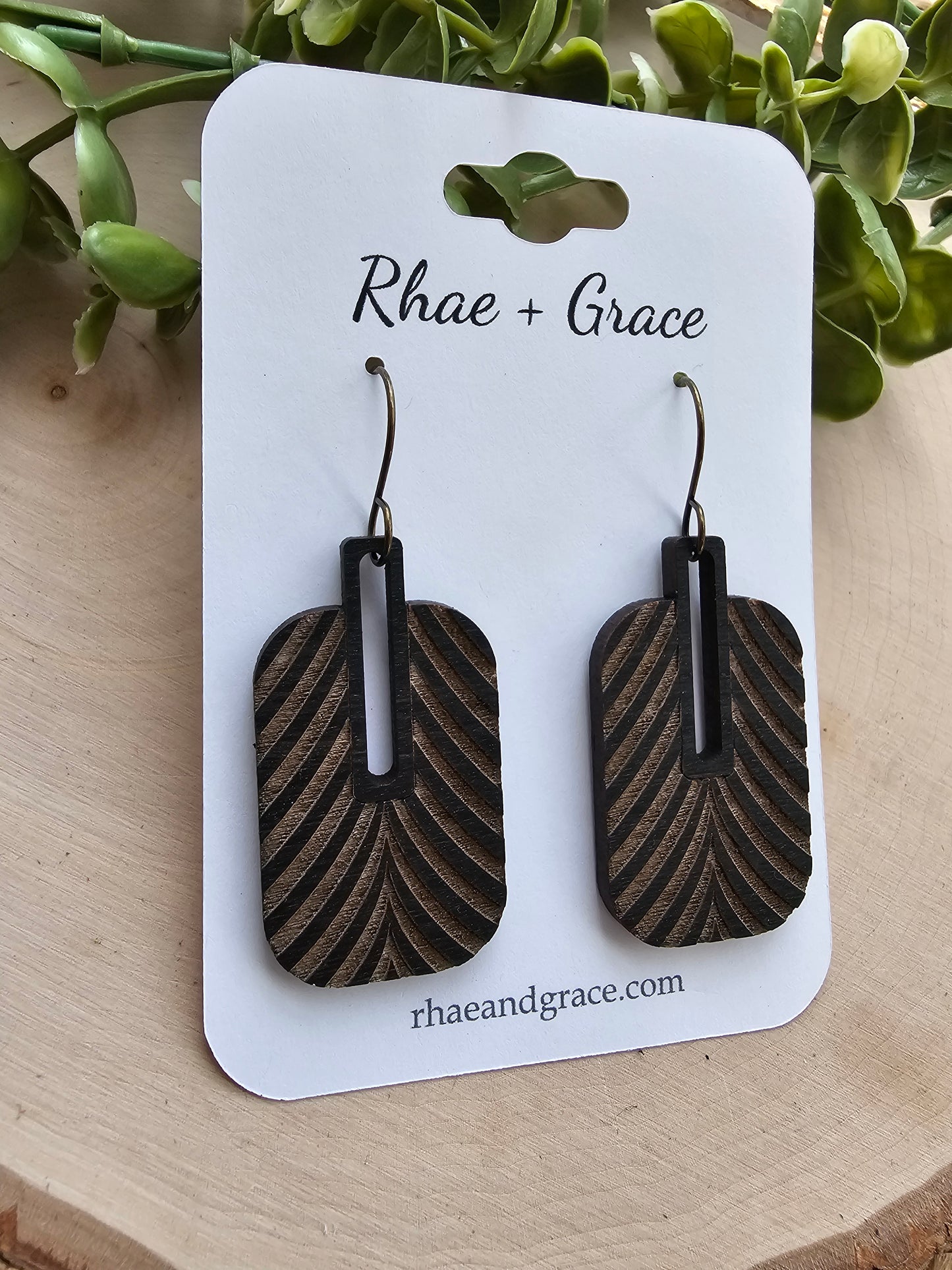 Black Stained Wood Paddle Earrings