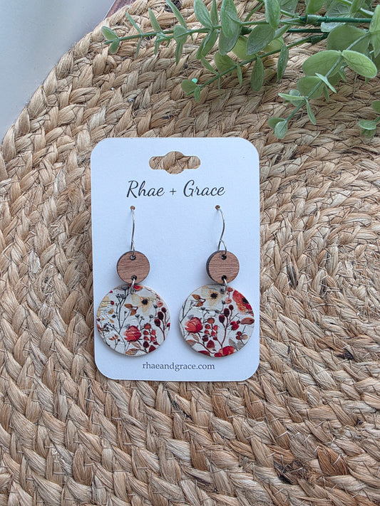 Autumn Watercolor Floral Circle Drop Earrings