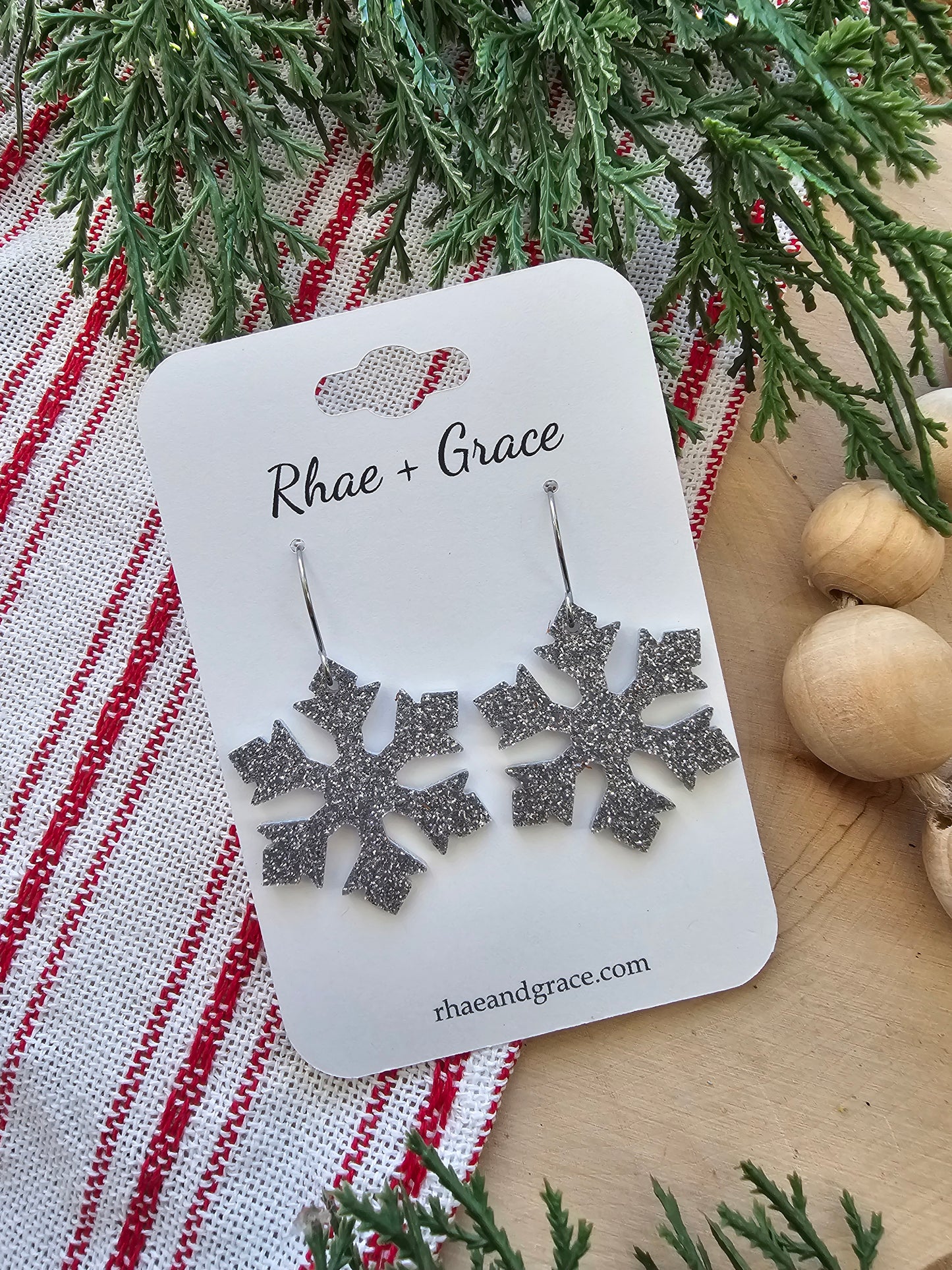 Silver Glitter Snowflake Earrings