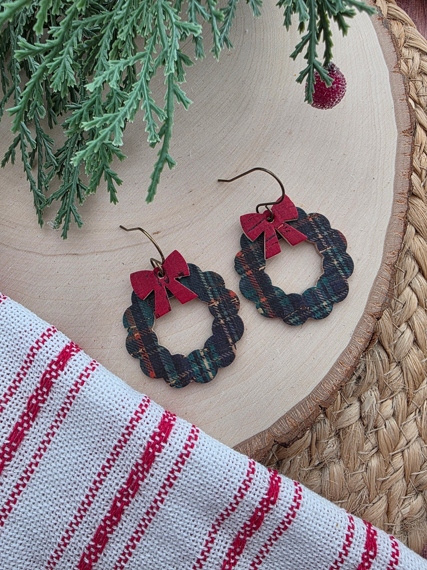 Irish Plaid Christmas Wreath Earrings
