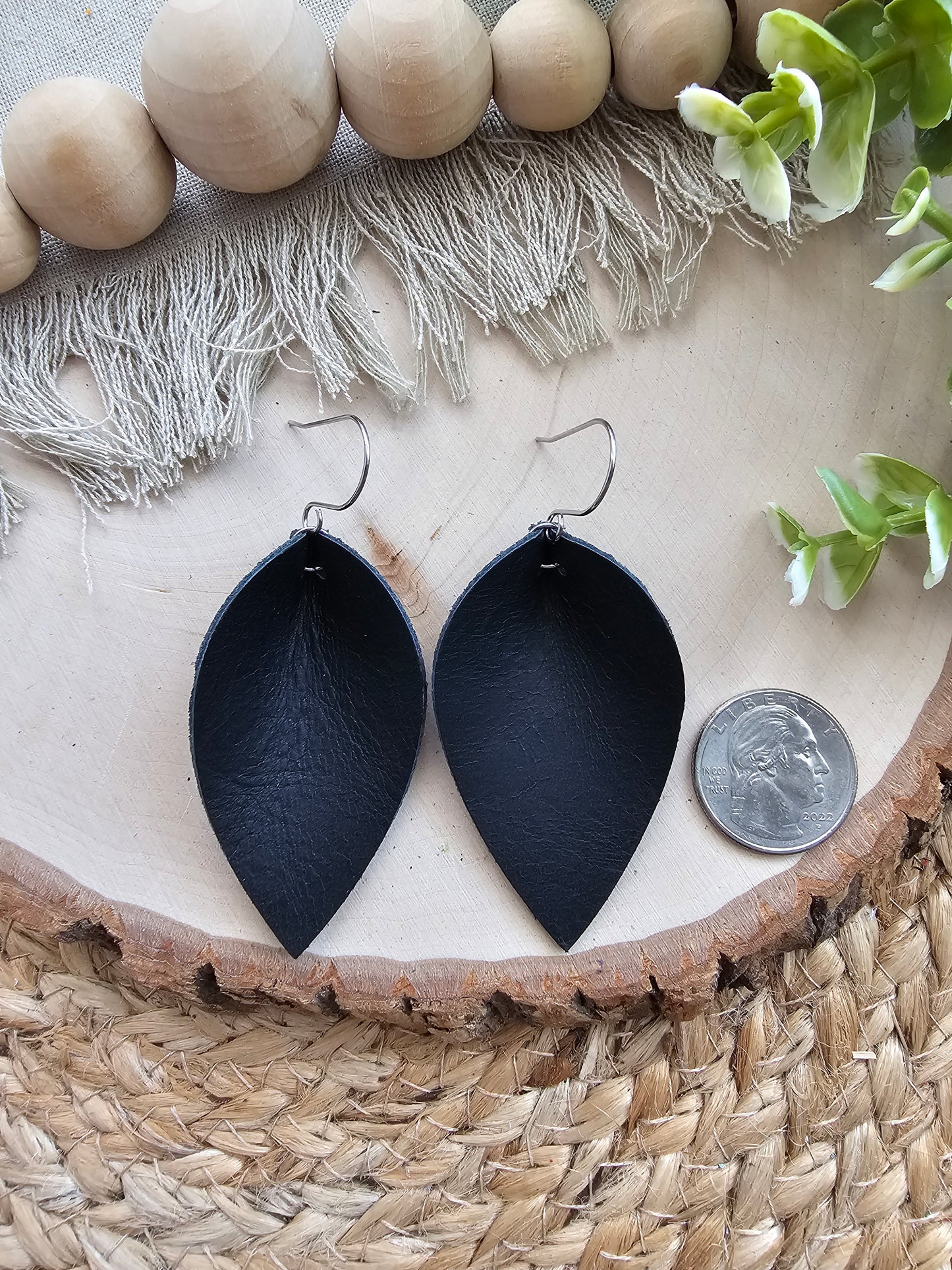 Distressed Matte Black Pinched Petal Earrings - Large (2.5")