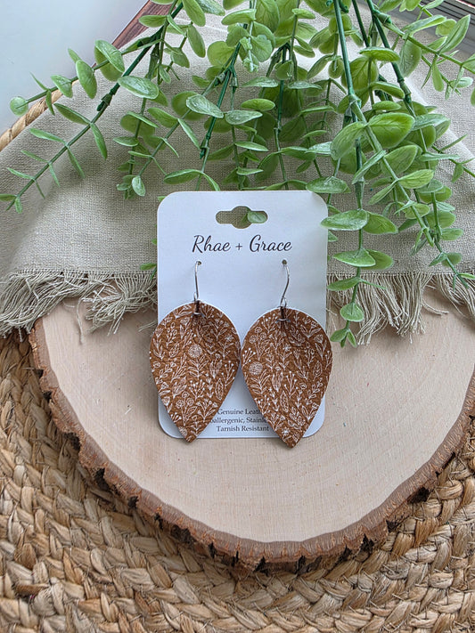 Dijon Brown & Cream Floral Pinched Petal Earrings - Large (2.5")