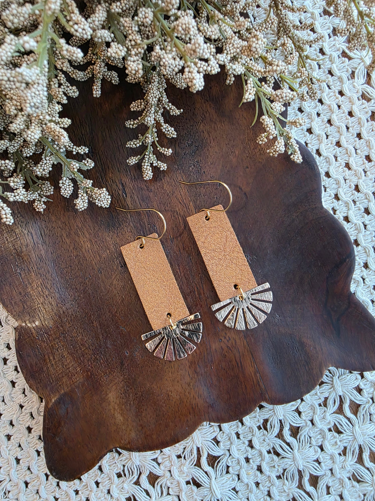 Brown & Gold Sunray Bar Earrings