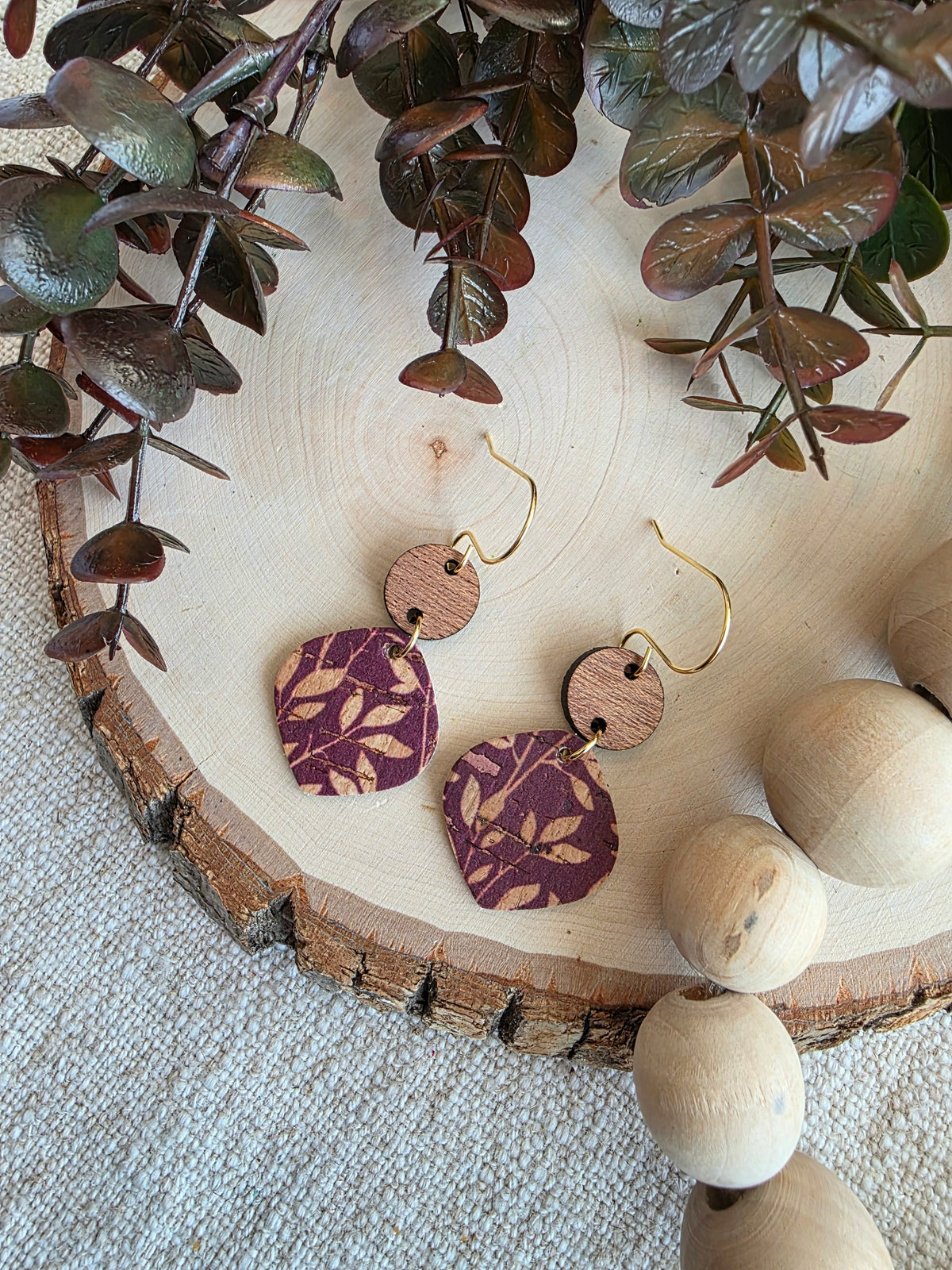 Burgundy Willow Rounded Petal Earring