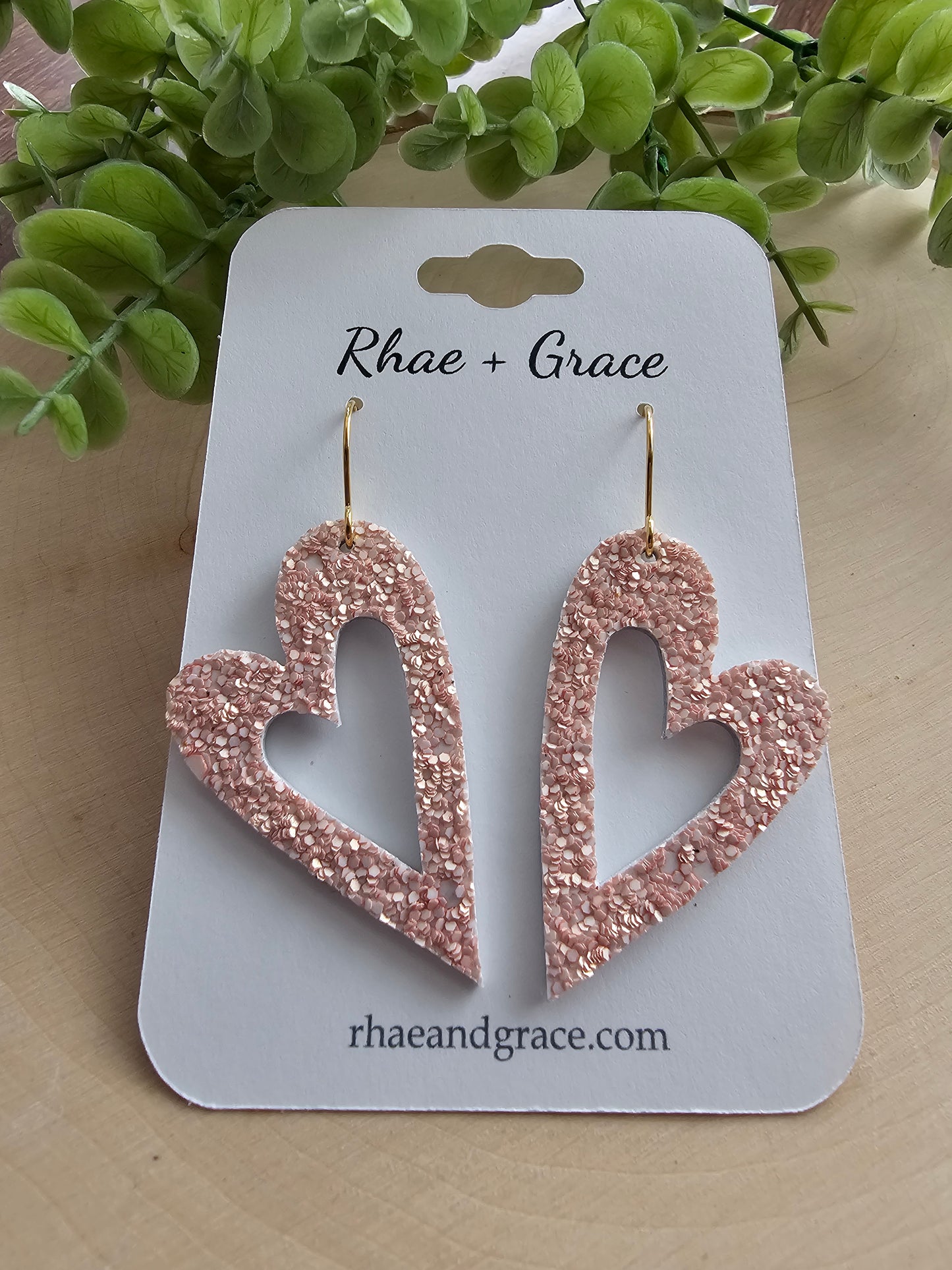 Soft Pink Glitter Open Heart Earrings