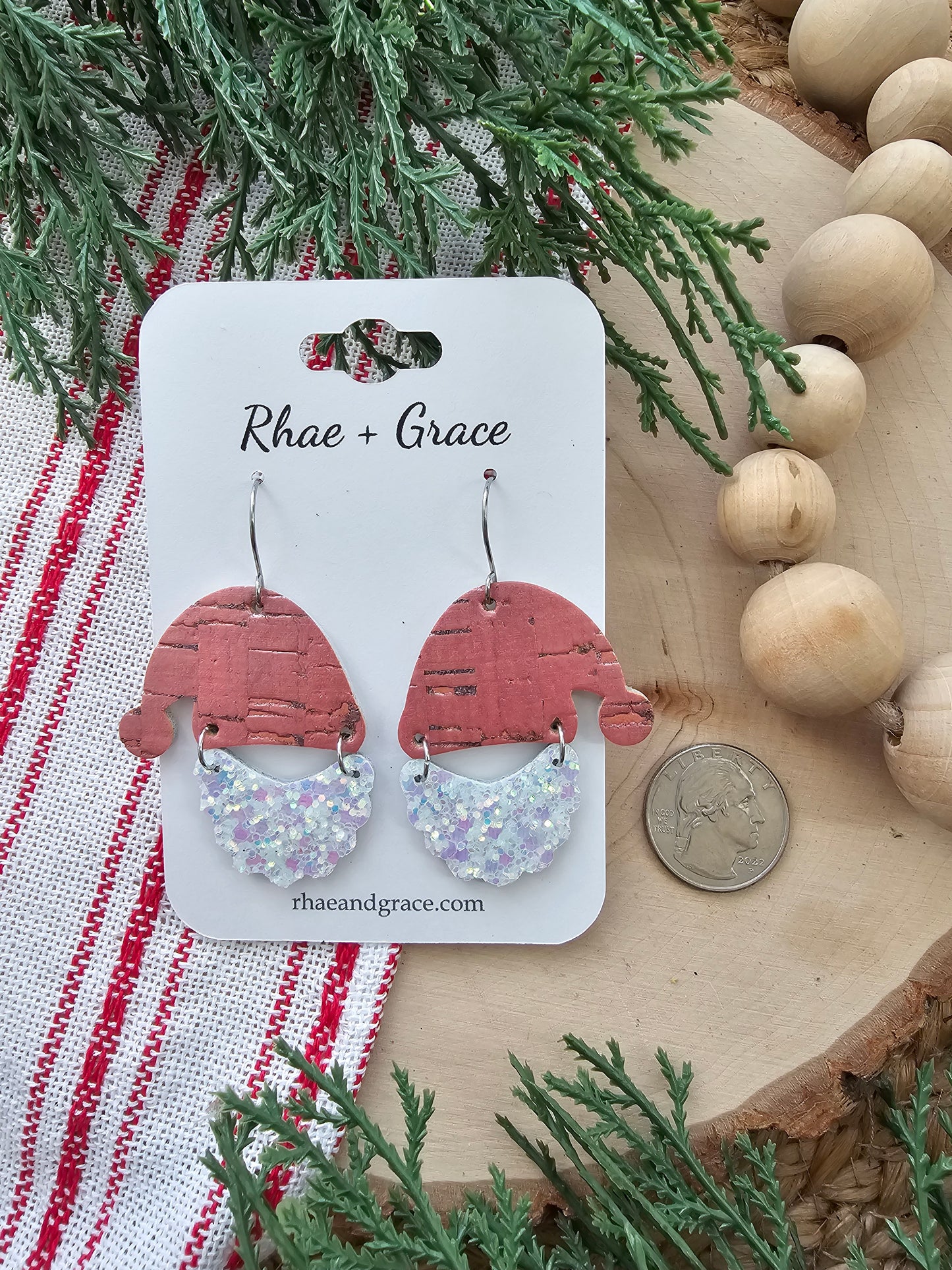 Pink Pearlized Glitter Santa Earrings