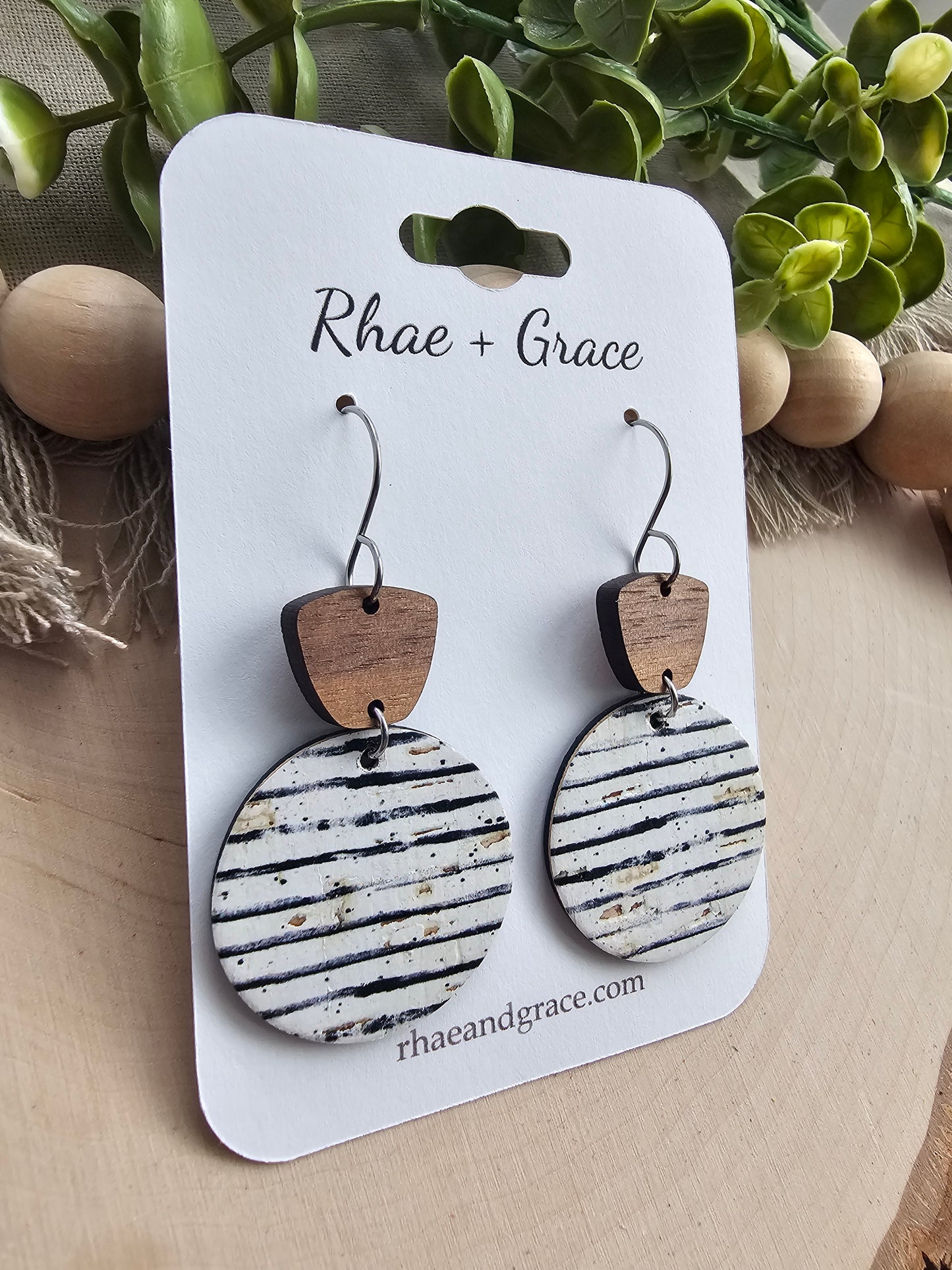 Black & White Vintage Pinstripe Circle Drop Earrings