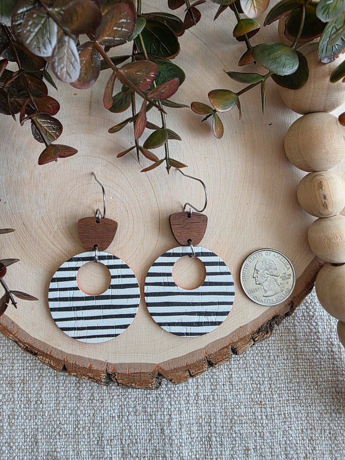 Black & White Striped Circle Cutout Earrings