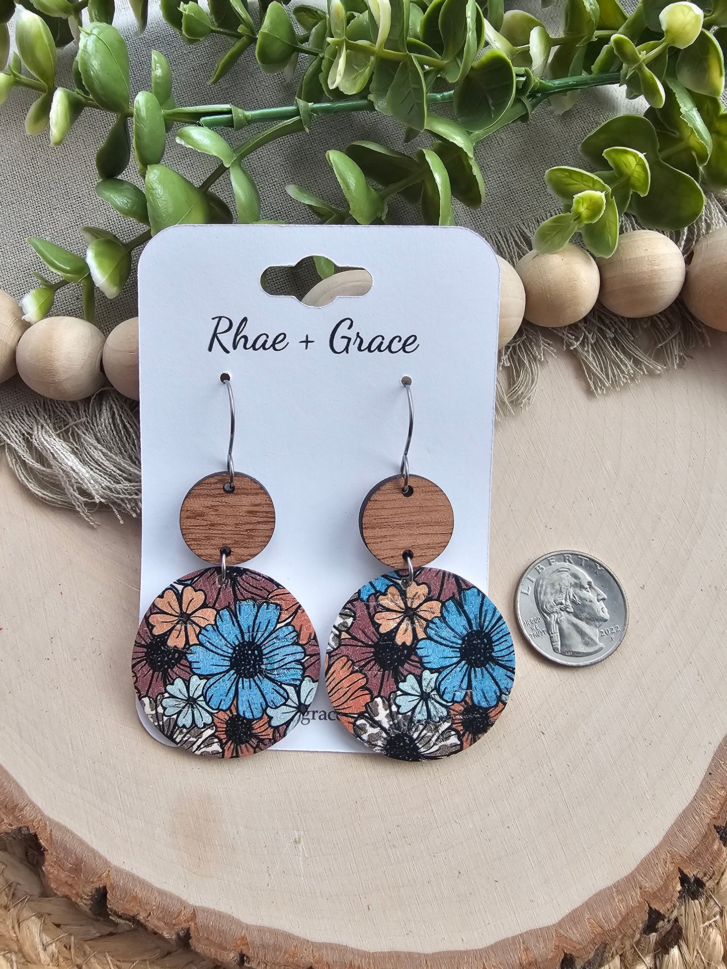 Boho Daisies Large Circle Drop Earrings