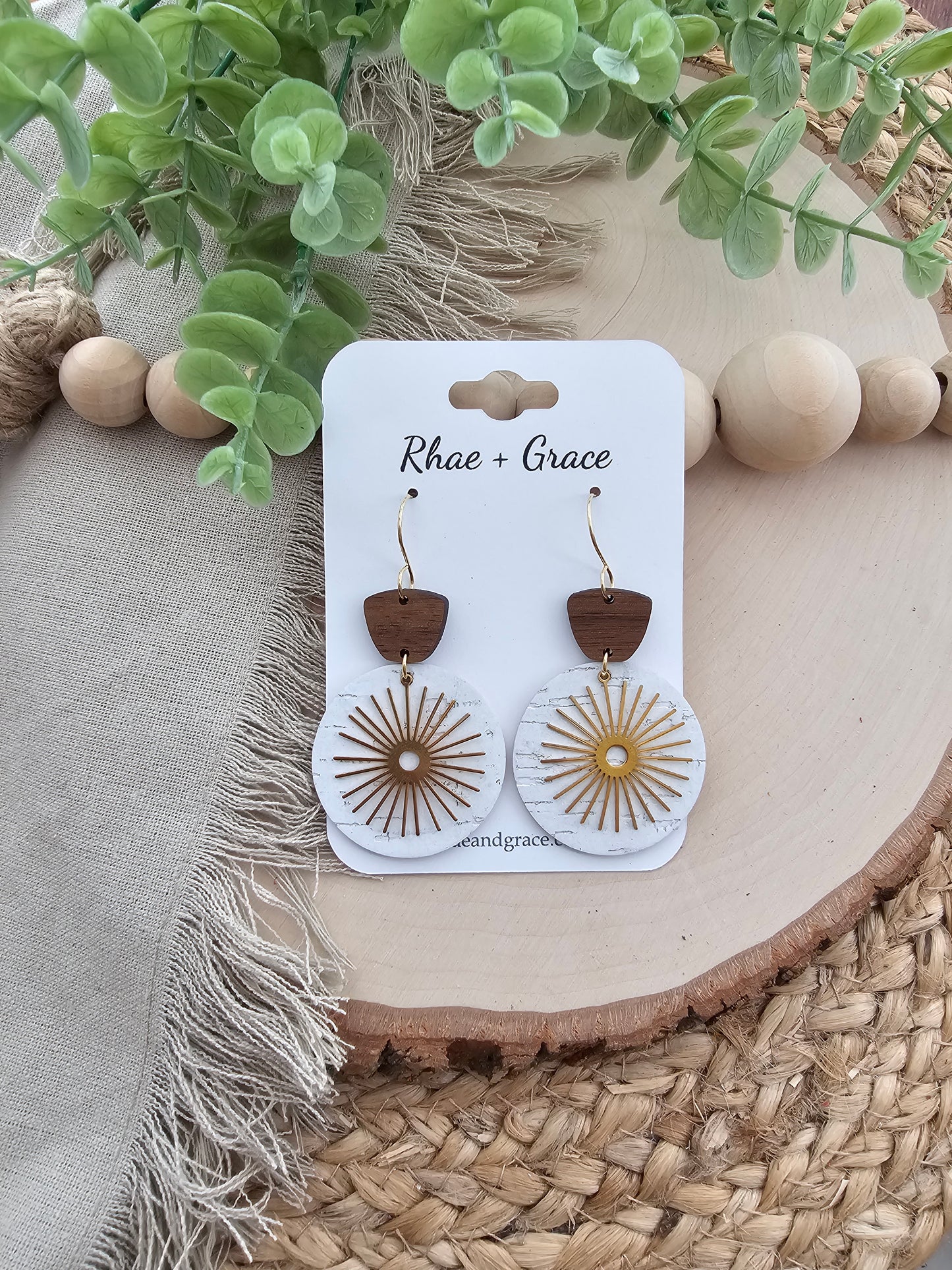 White Birch Bronze Burst Circle Earrings