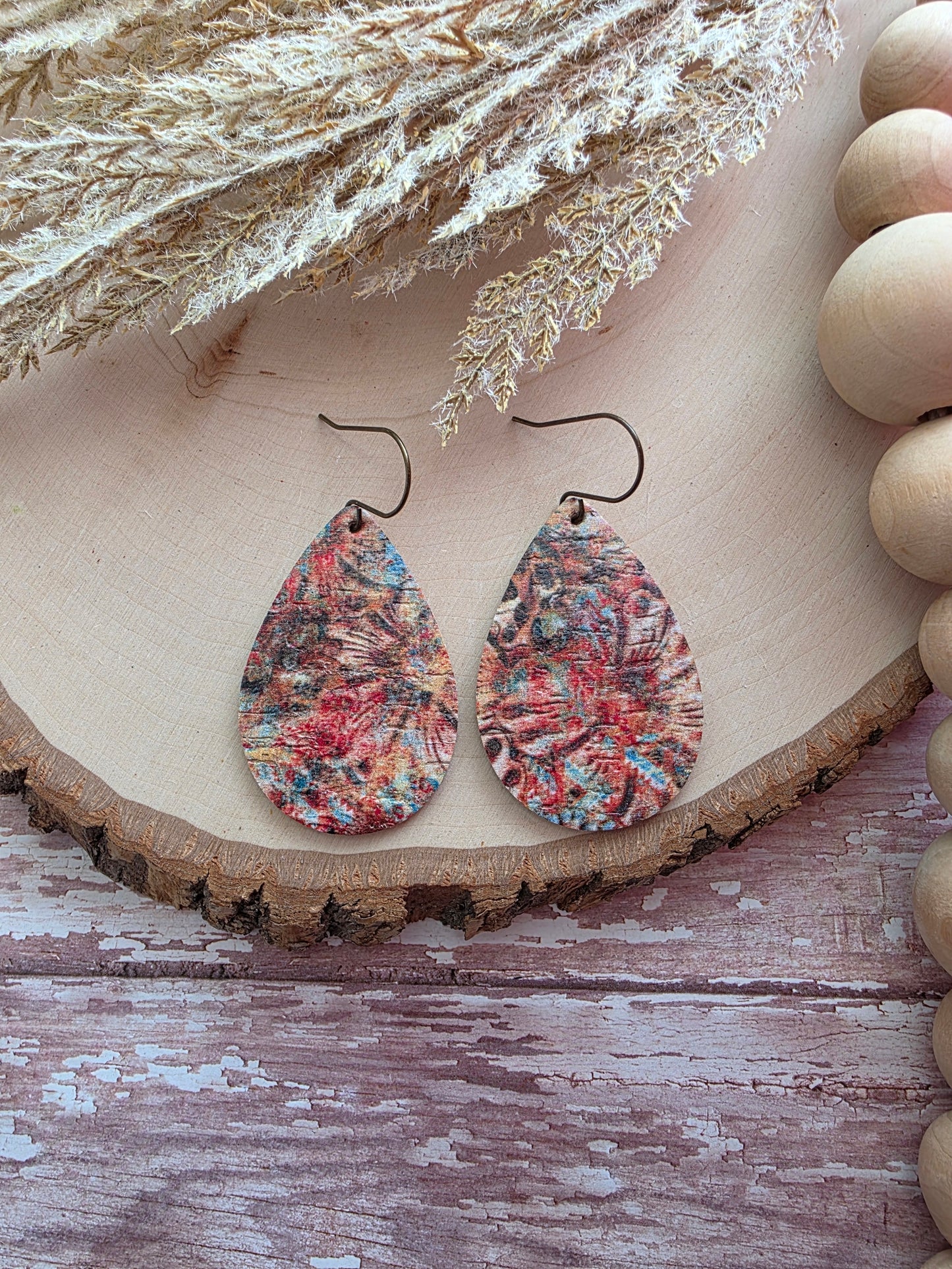 Rustic Autumn Dye Teardrop Earrings - Medium