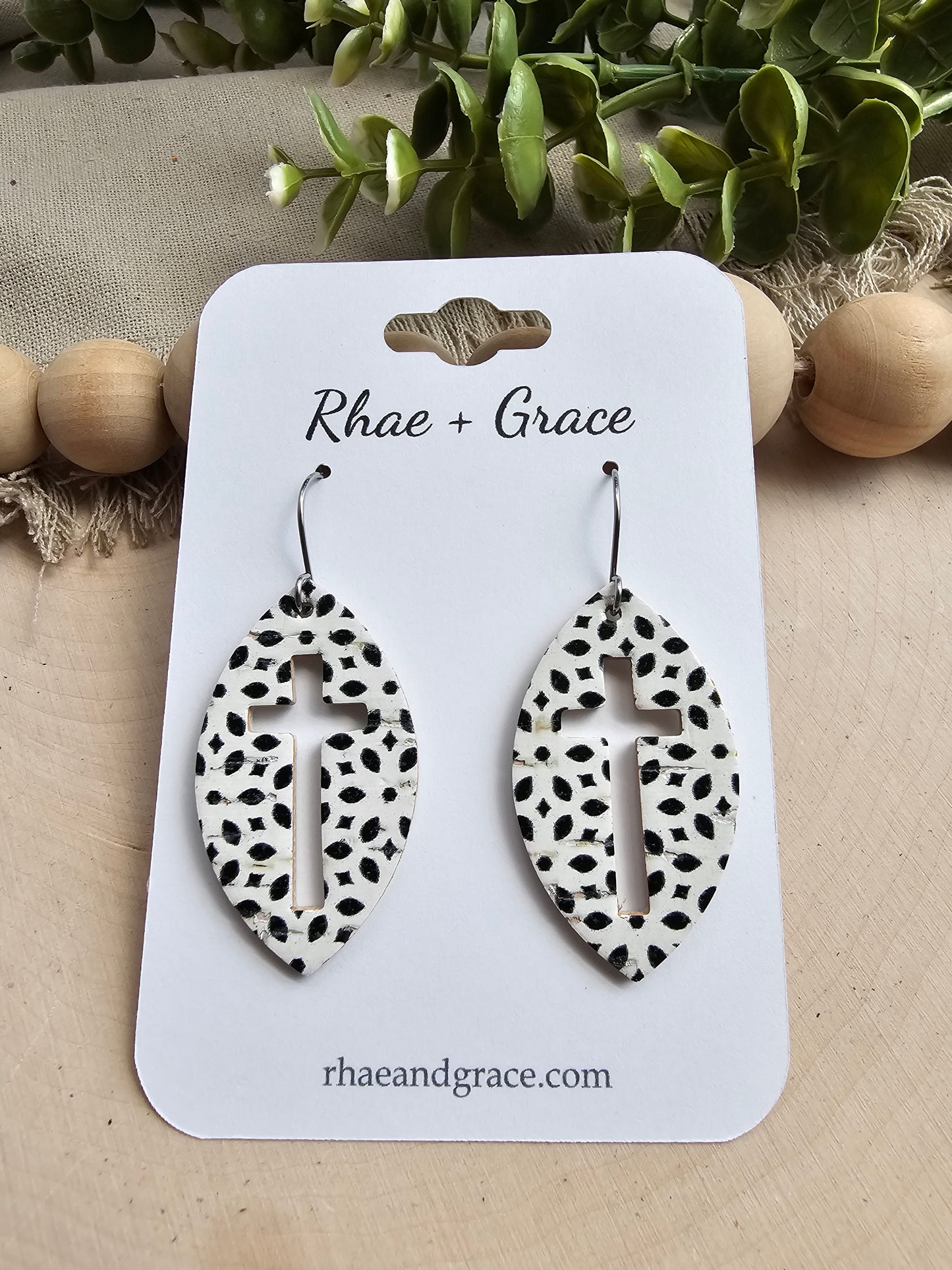 Black & White Cross Cutout Leaf Earrings