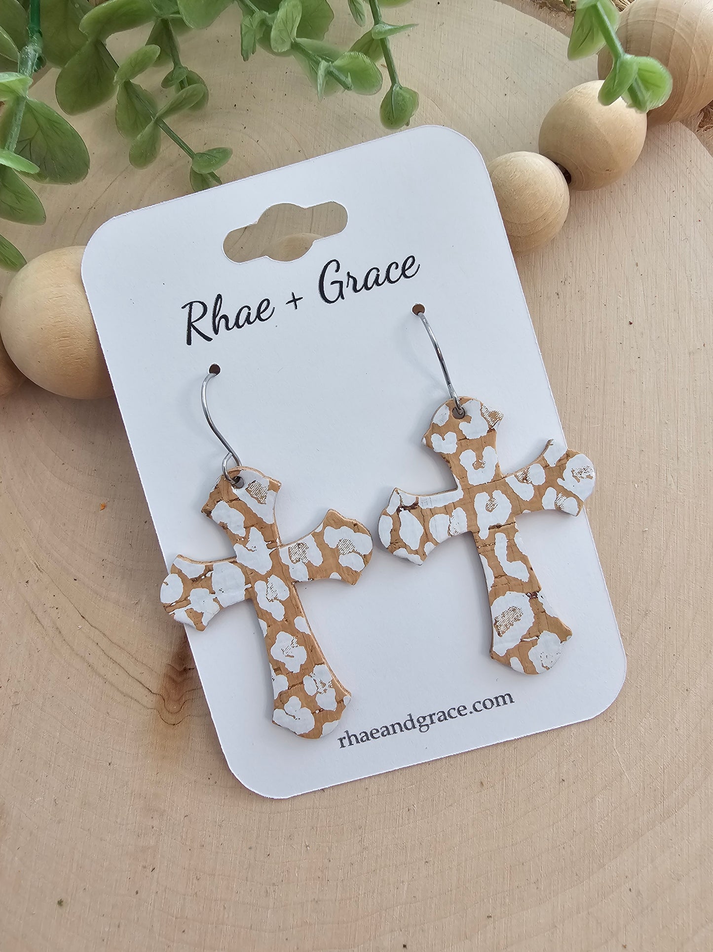 White Leopard Print Cross Earrings
