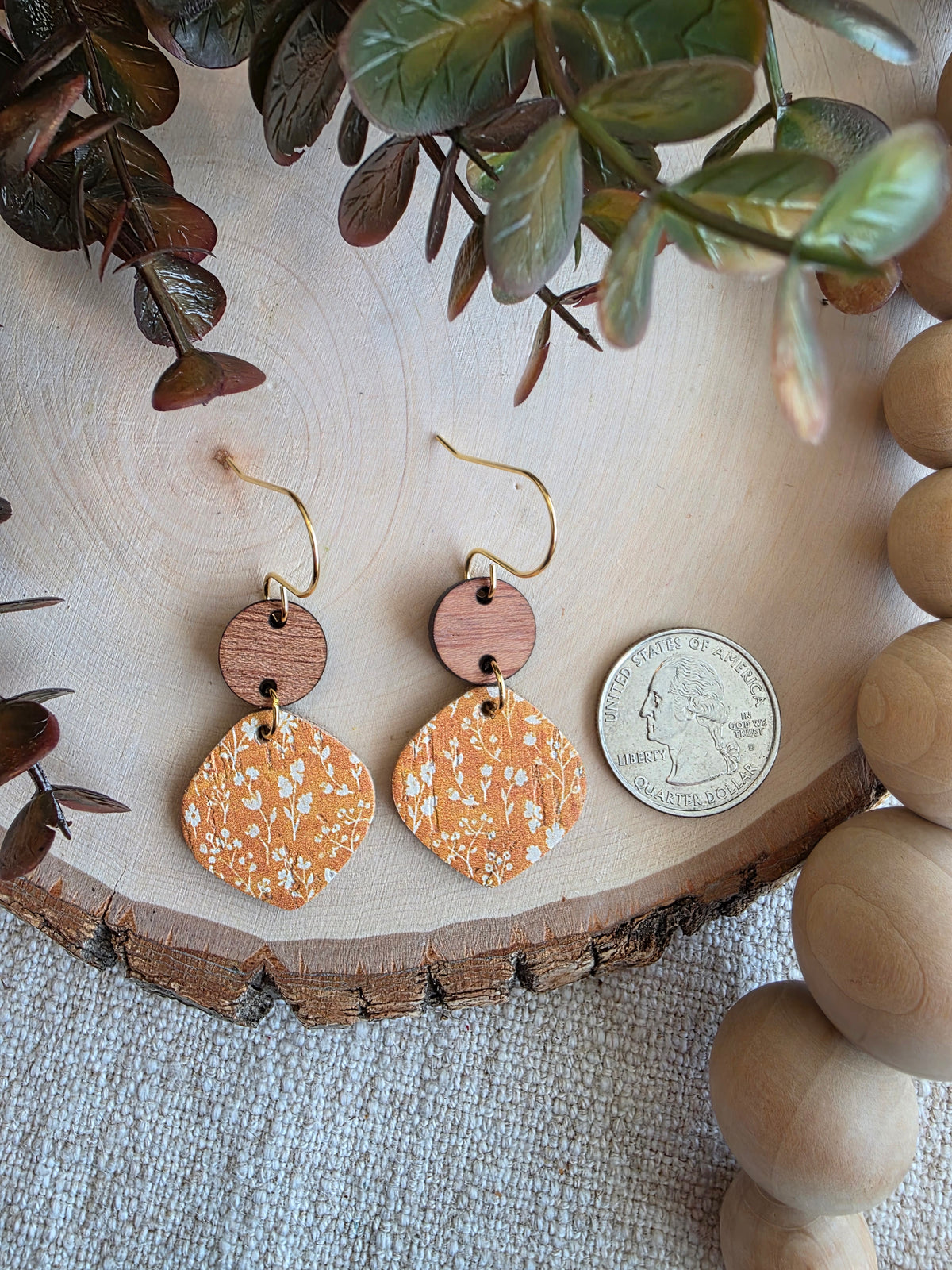 Mustard Micro Floral Rounded Petal Earrings