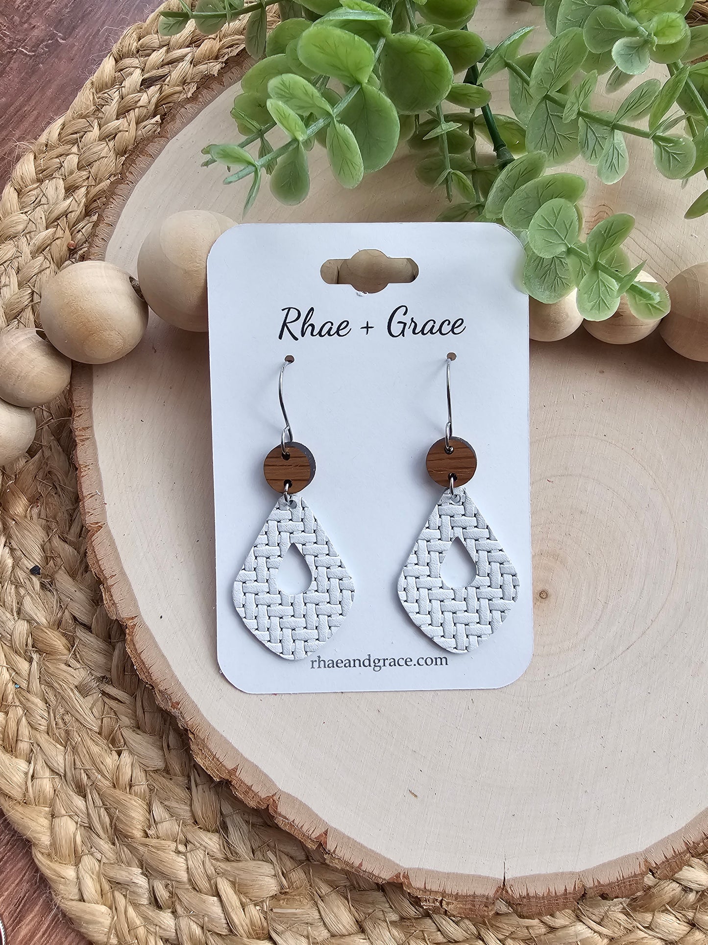 White Basket Weave Open Drop Earrings