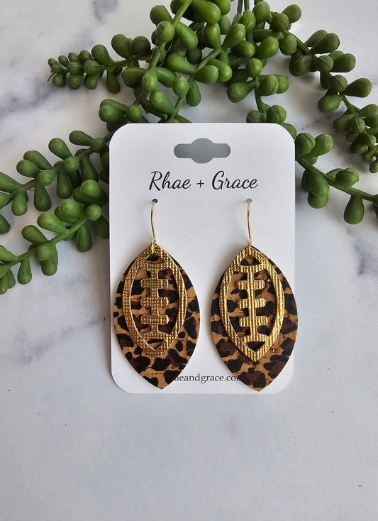 Leopard Print & Gold Layered Football Earrings