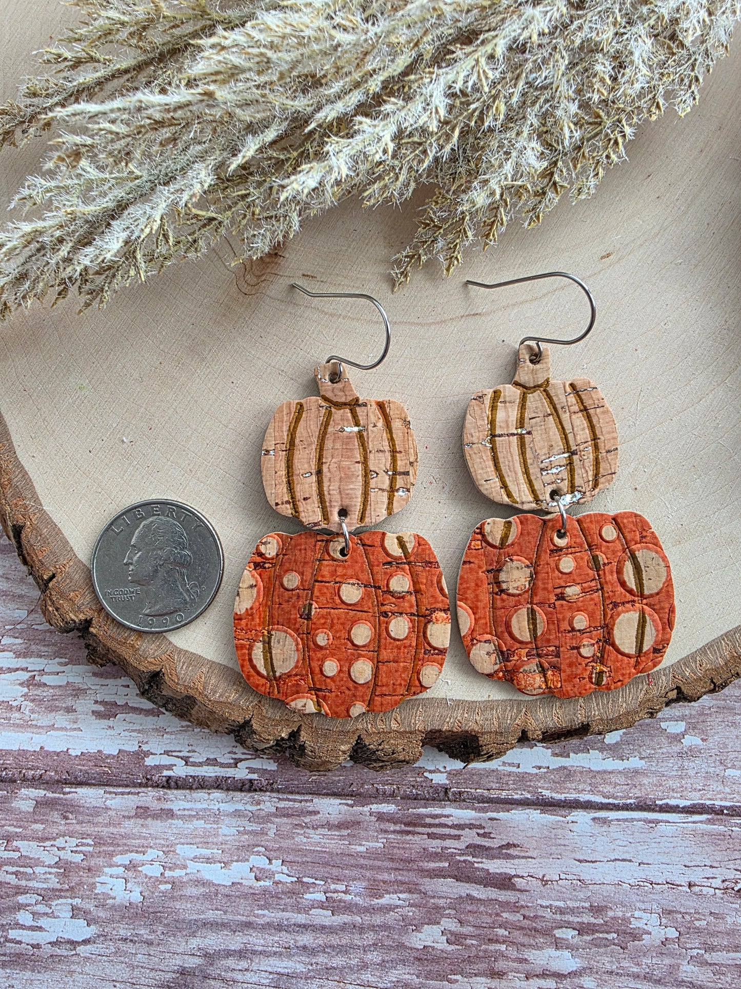 Orange & Cork Stacked Pumpkin Earrings
