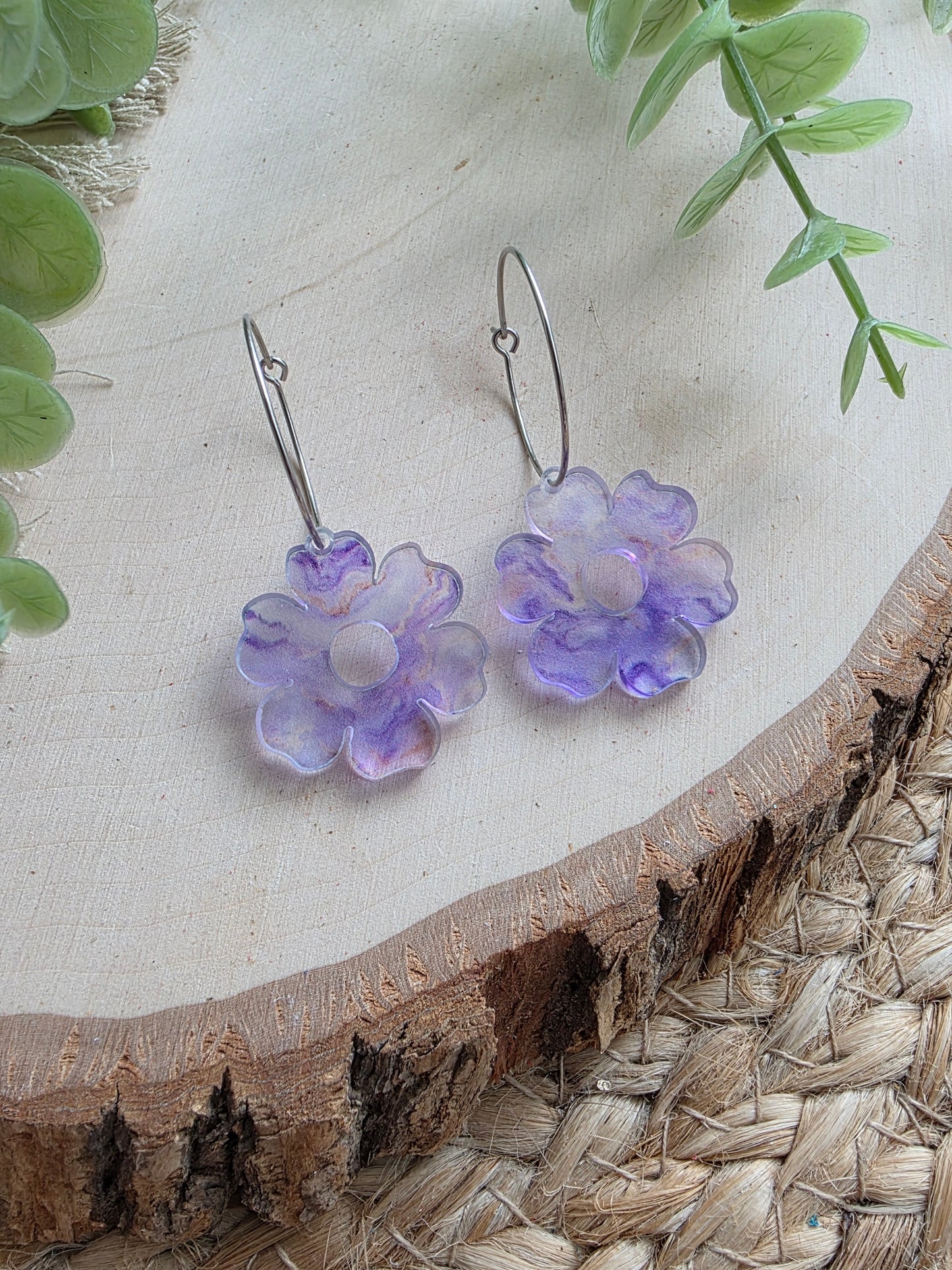 Purple Acrylic Flower Hoop Earrings