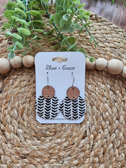 Black & White Stitch Circle Earrings