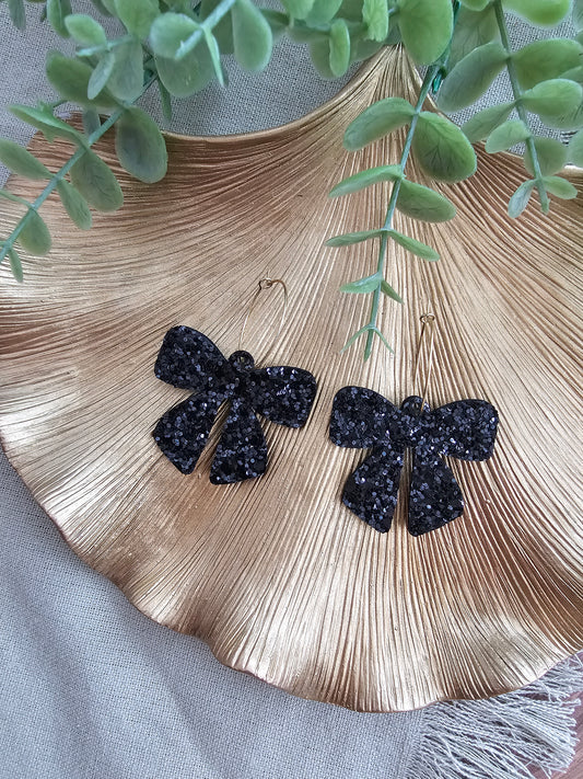 Black Glitter Bow Earrings