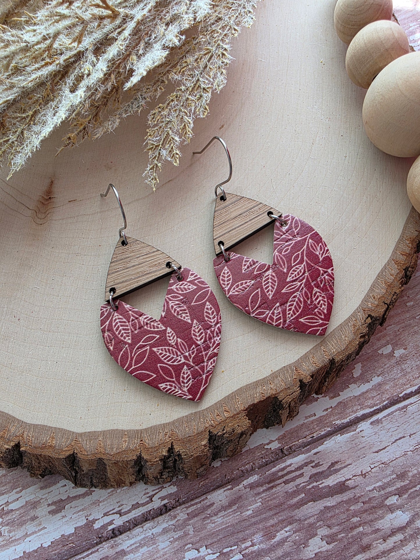 Burgundy Branches Swoop Earrings