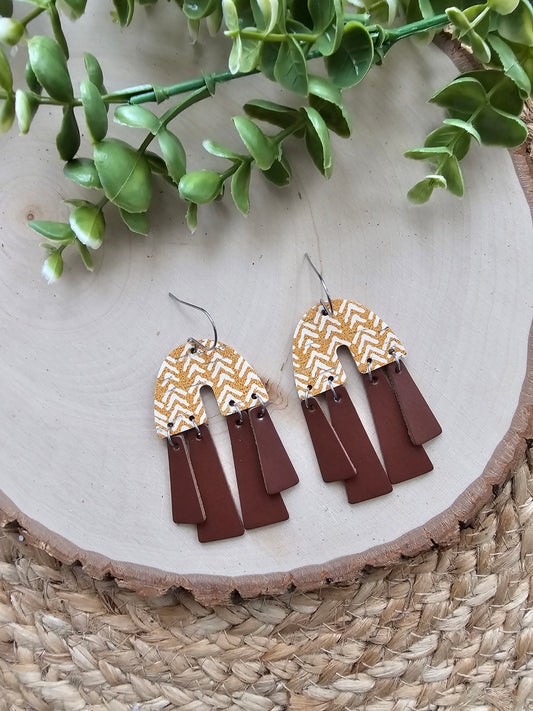 Mustard Broken Chevron Boho Chandelier Earrings