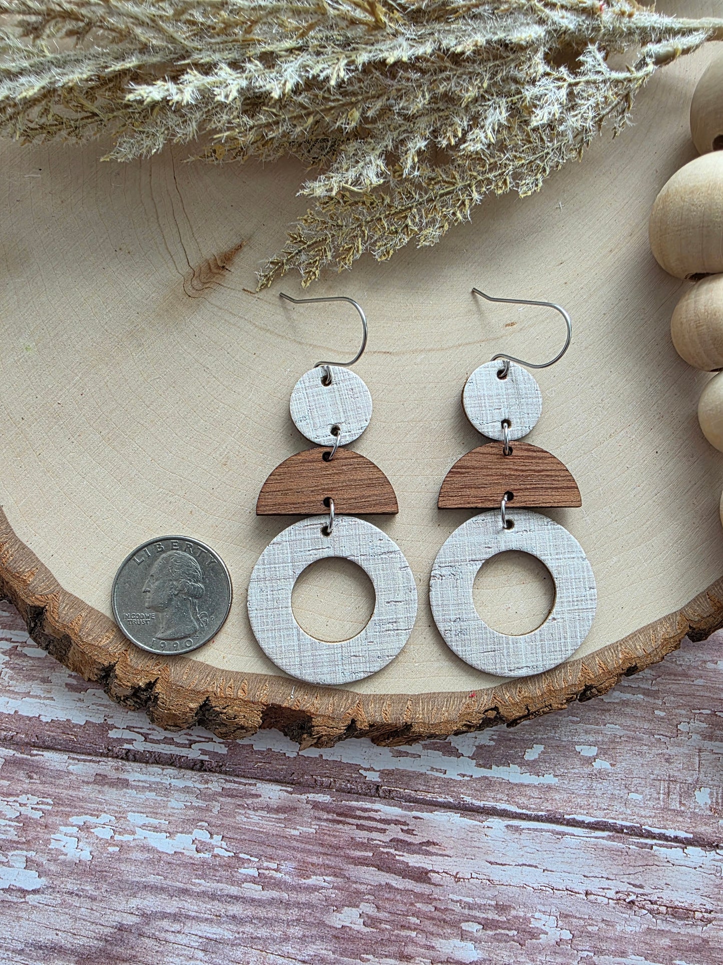 Tan Geometric Circle Stacked Earrings