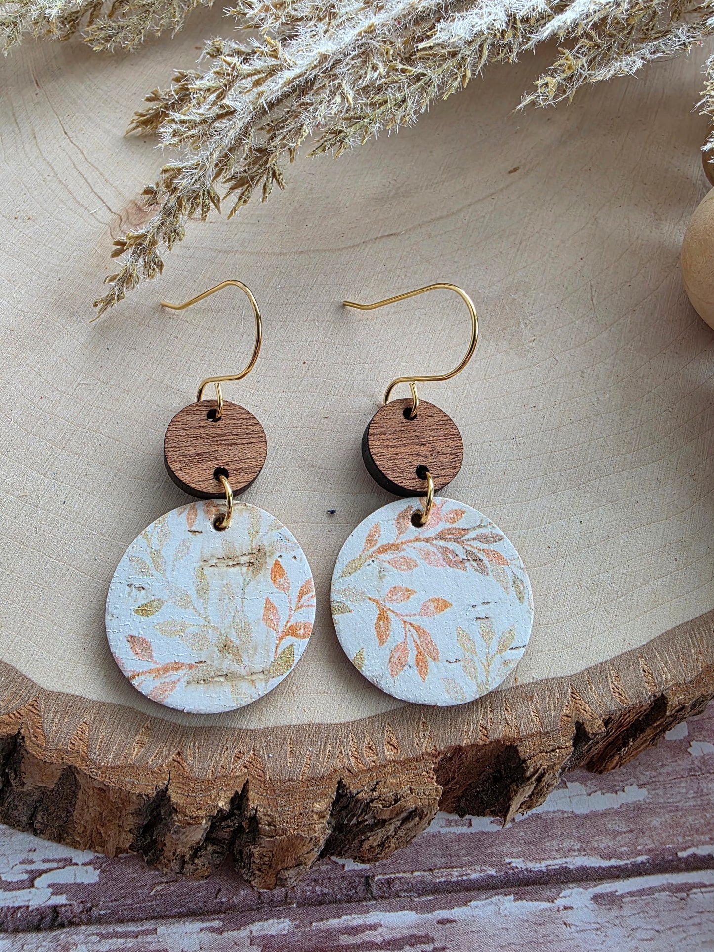 Autumn Branches Cream Circle Earrings