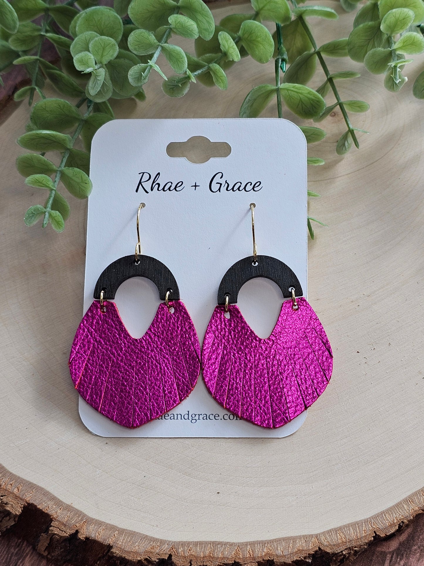 Metallic Fuschia Fringe Swoop Earrings