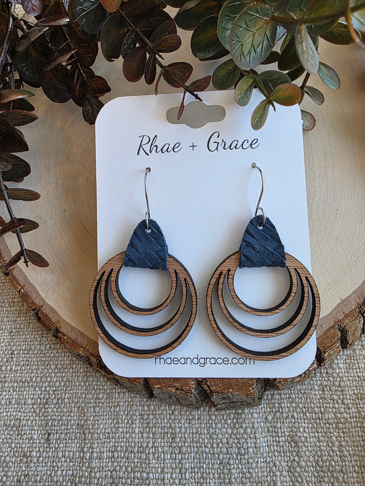 Navy Blue Triple Hoop Earrings
